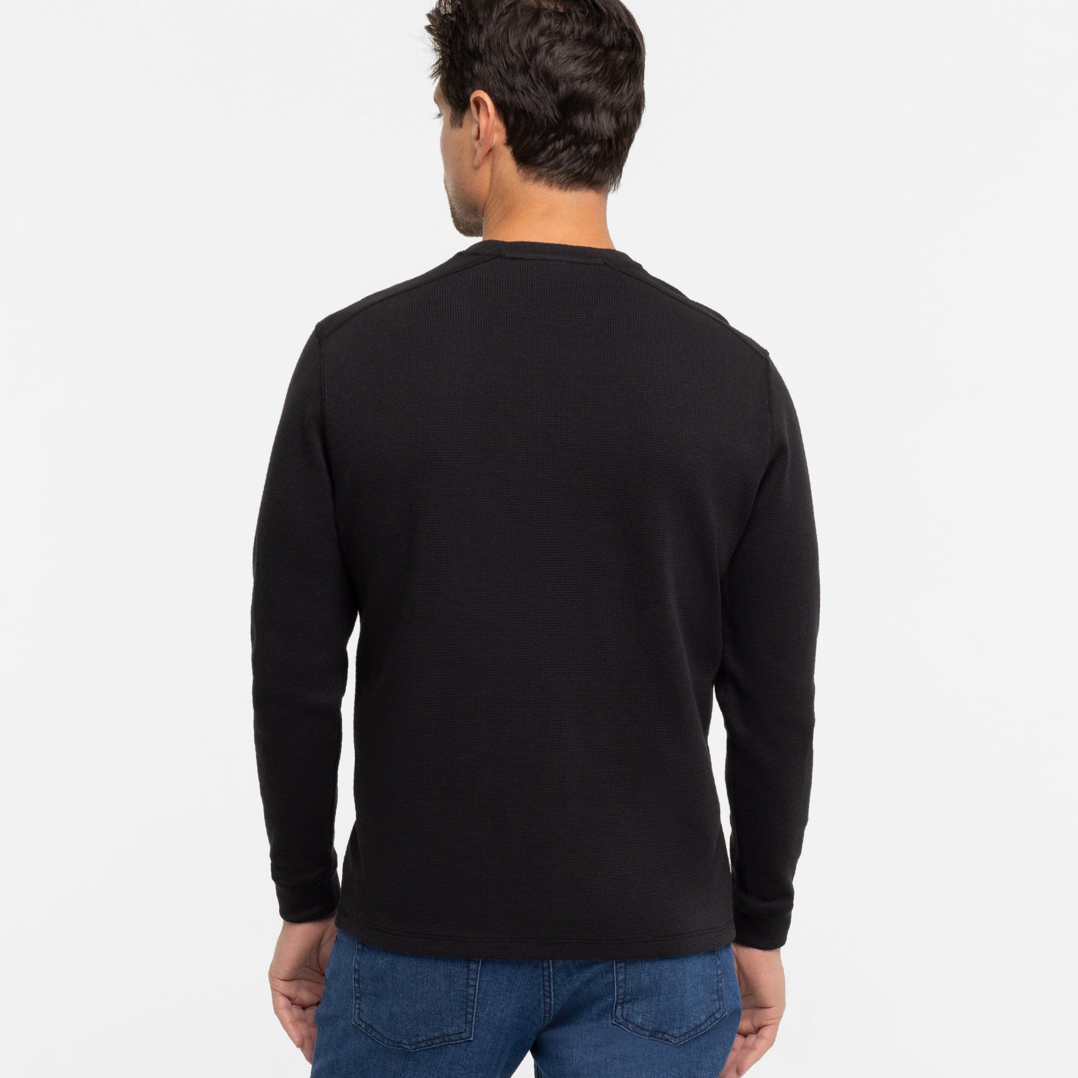 Black Waffle Long Sleeve Crew Neck Tee