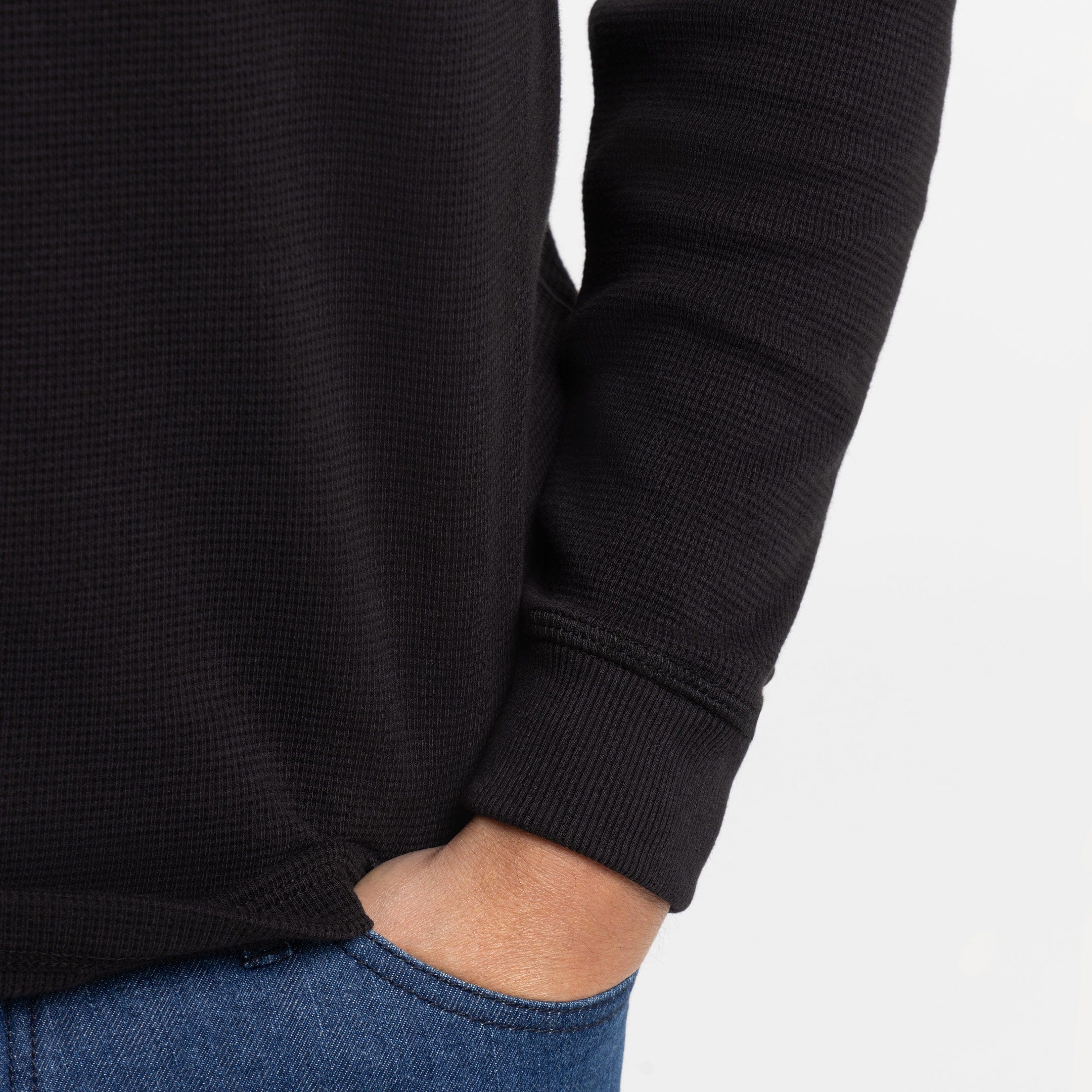 Black Waffle Long Sleeve Crew Neck Tee