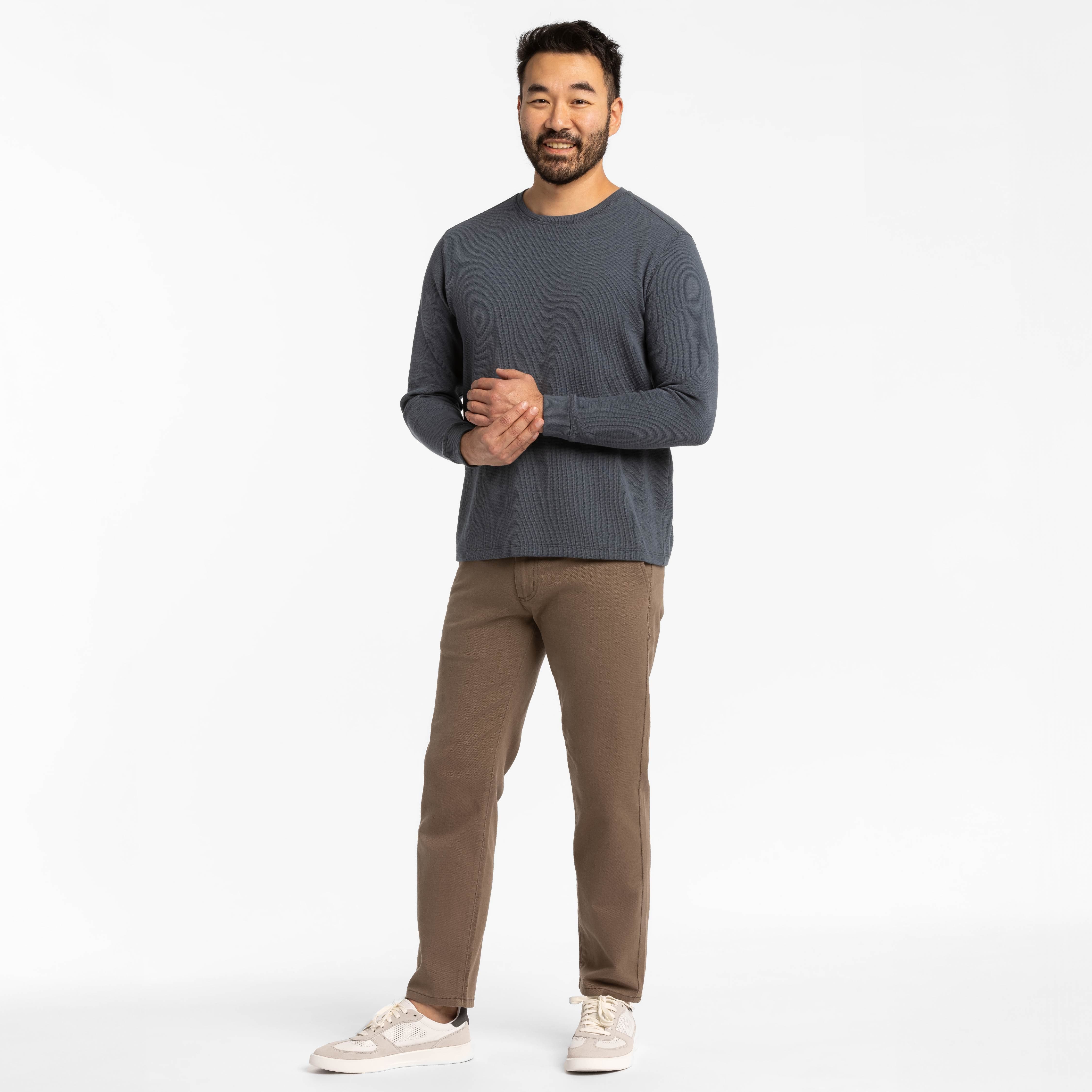 Bright Navy Waffle Long Sleeve Crew Neck Tee