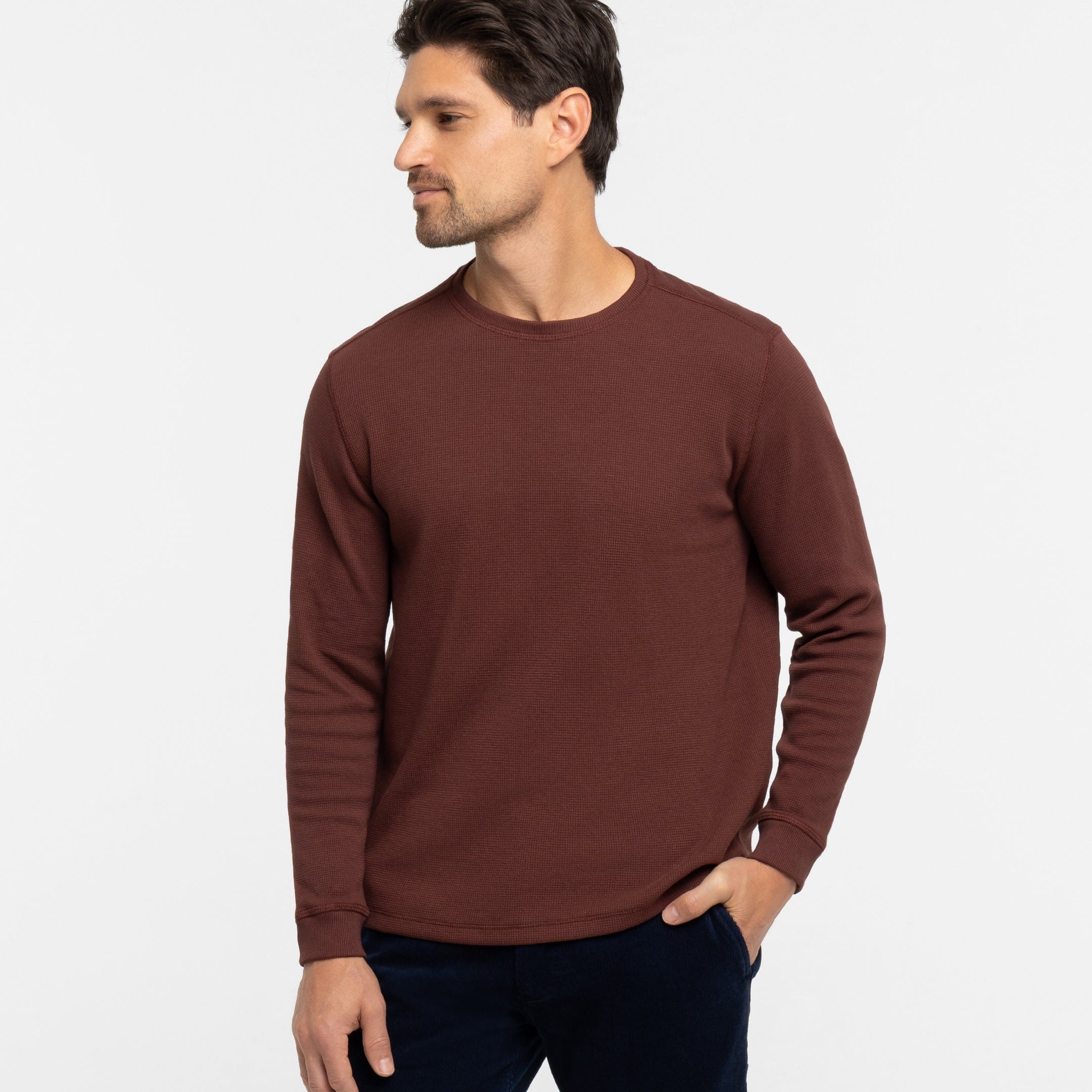 Burgundy Waffle Long Sleeve Crew Neck Tee
