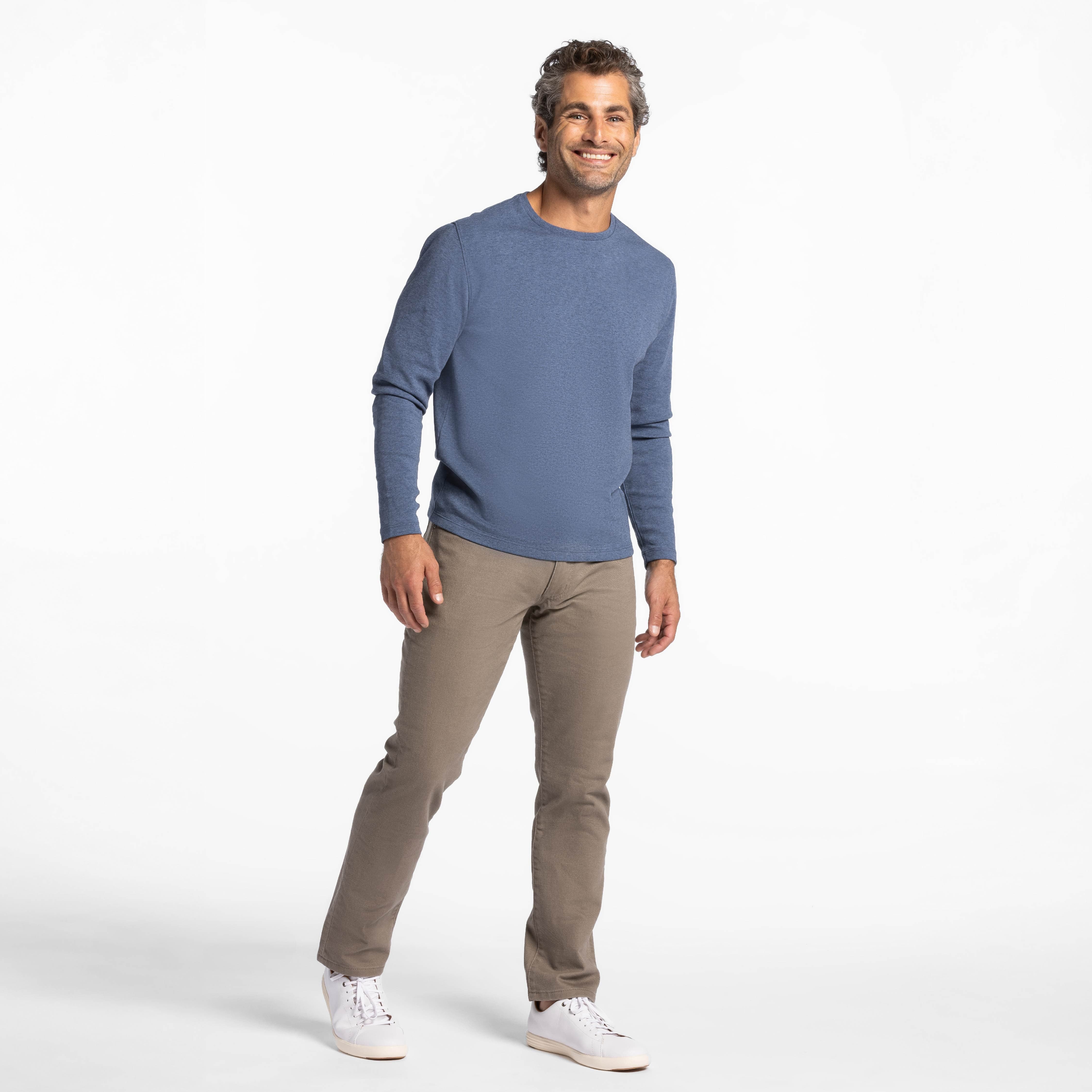 Heather Blue Luxury Soft Touch Long Sleeve Crew Neck Tee
