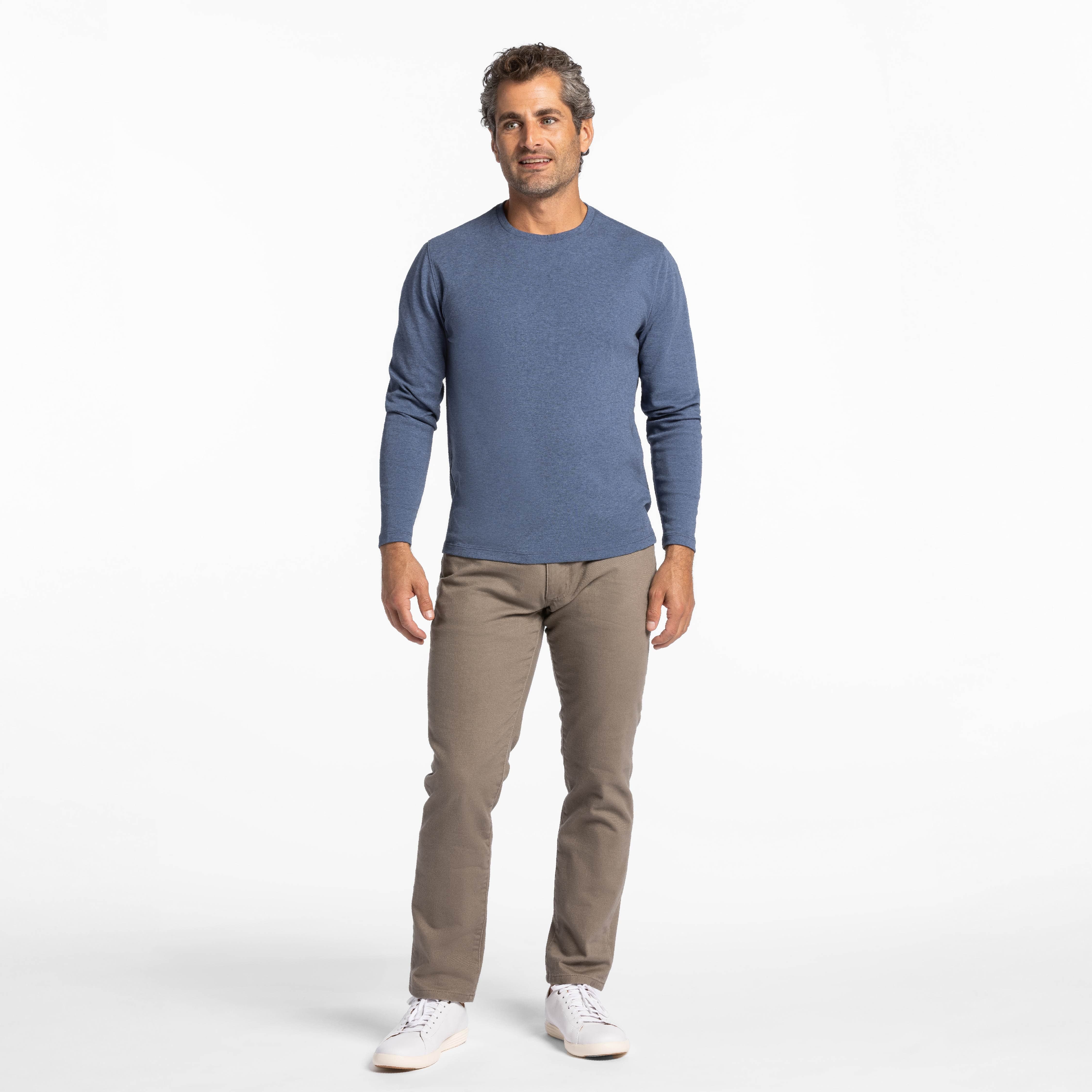 Heather Blue Luxury Soft Touch Long Sleeve Crew Neck Tee