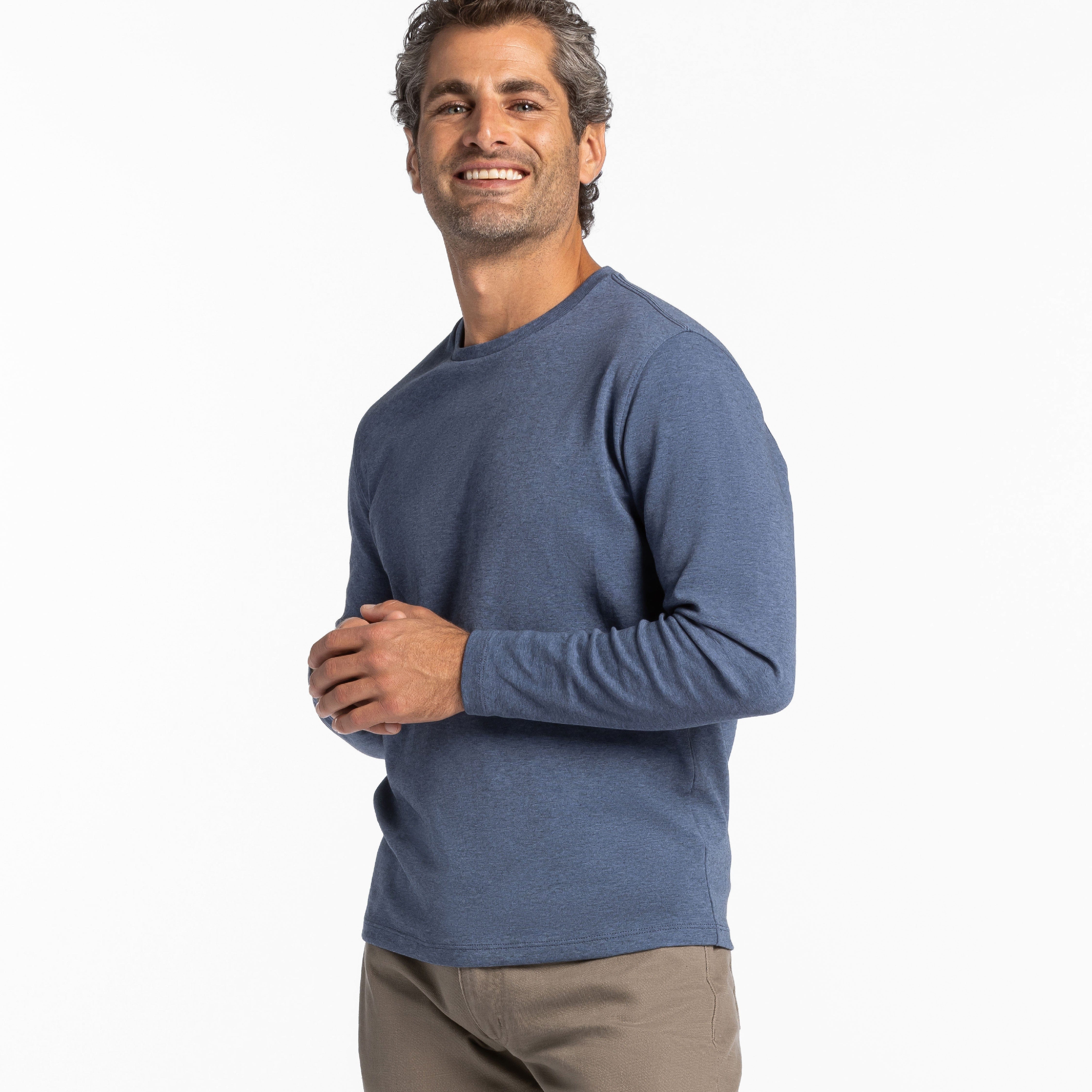 Heather Blue Luxury Soft Touch Long Sleeve Crew Neck Tee