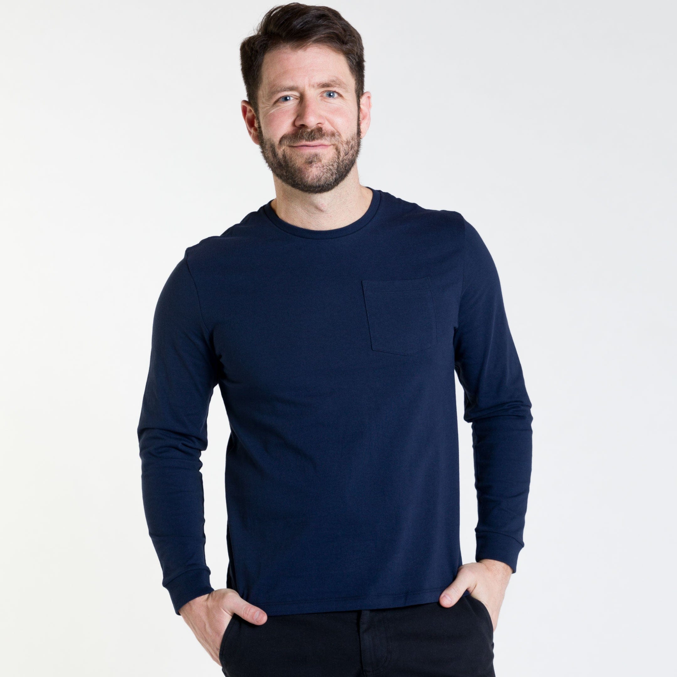 Navy Long Sleeve Pima Cotton Crew Neck Tee