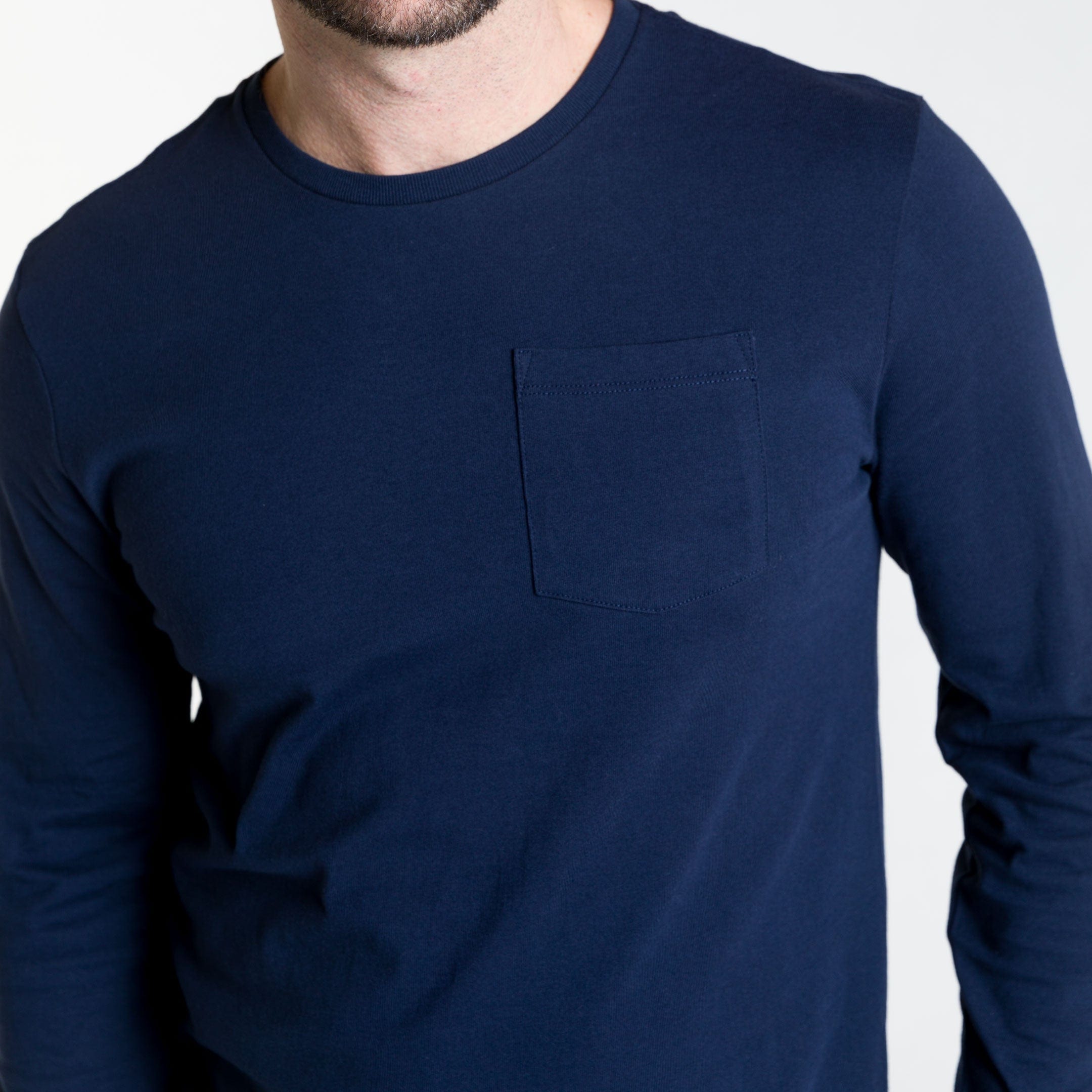 Navy Long Sleeve Pima Cotton Crew Neck Tee