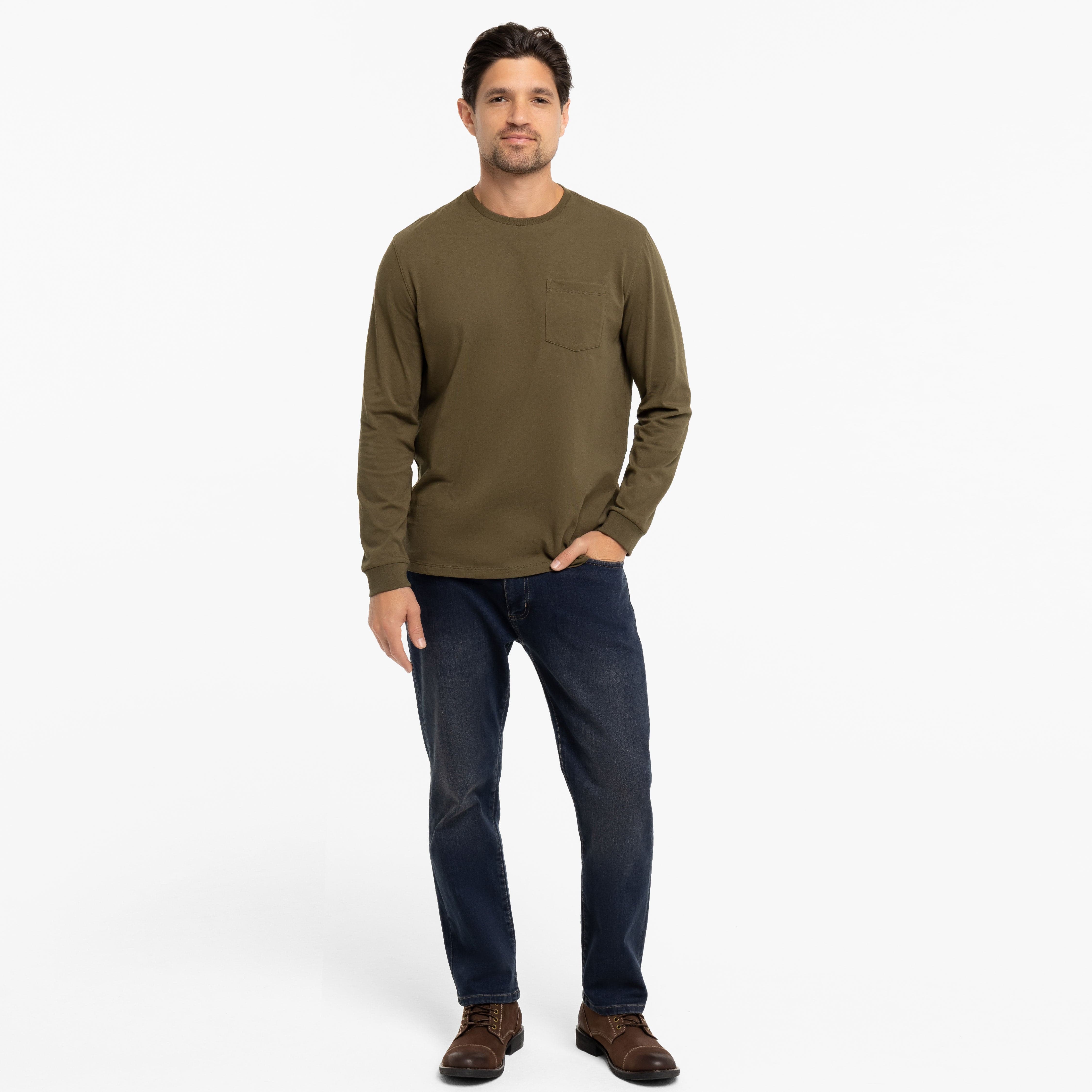 Olive Long Sleeve Pima Cotton Crew Neck Tee