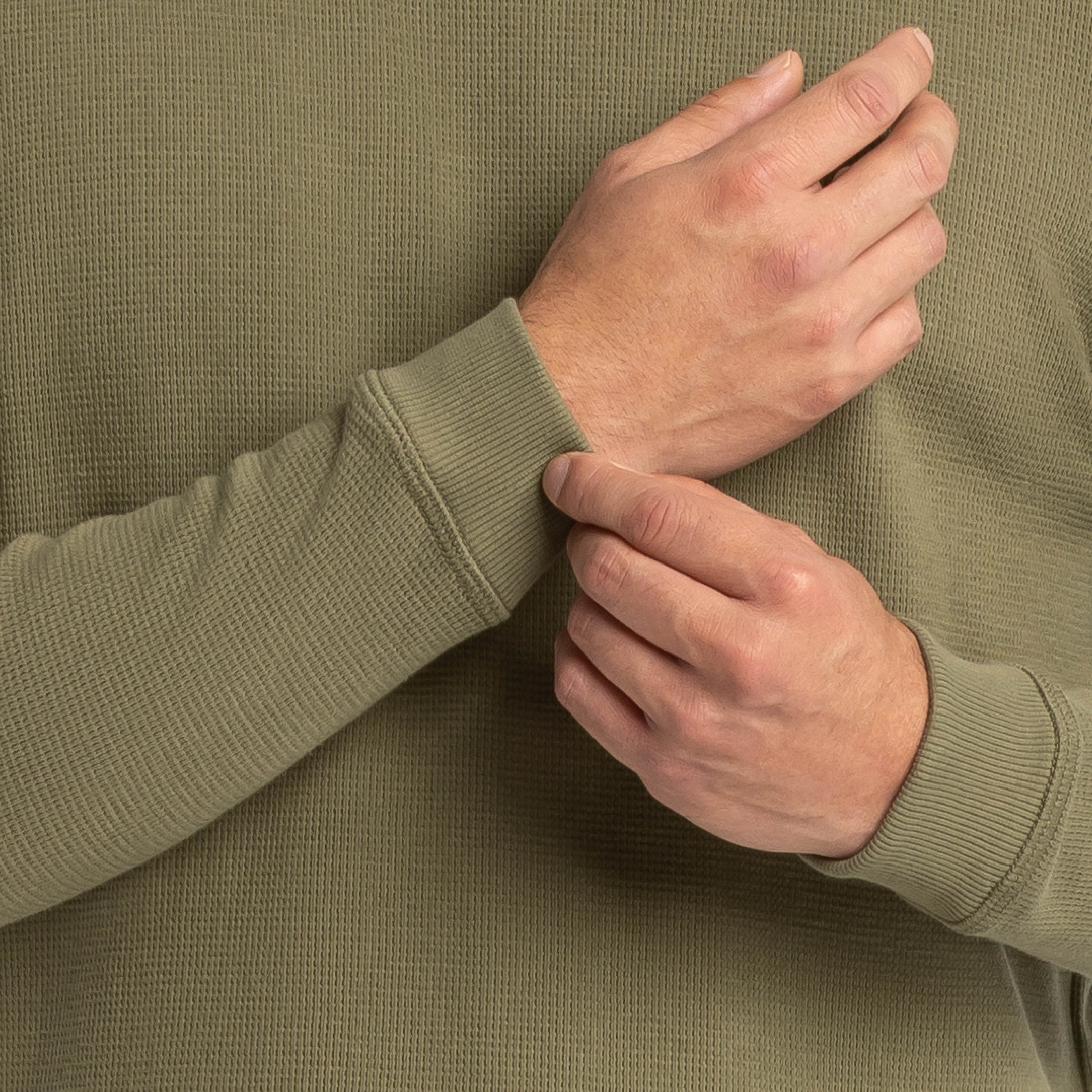 Olive Waffle Long Sleeve Crew Neck Tee