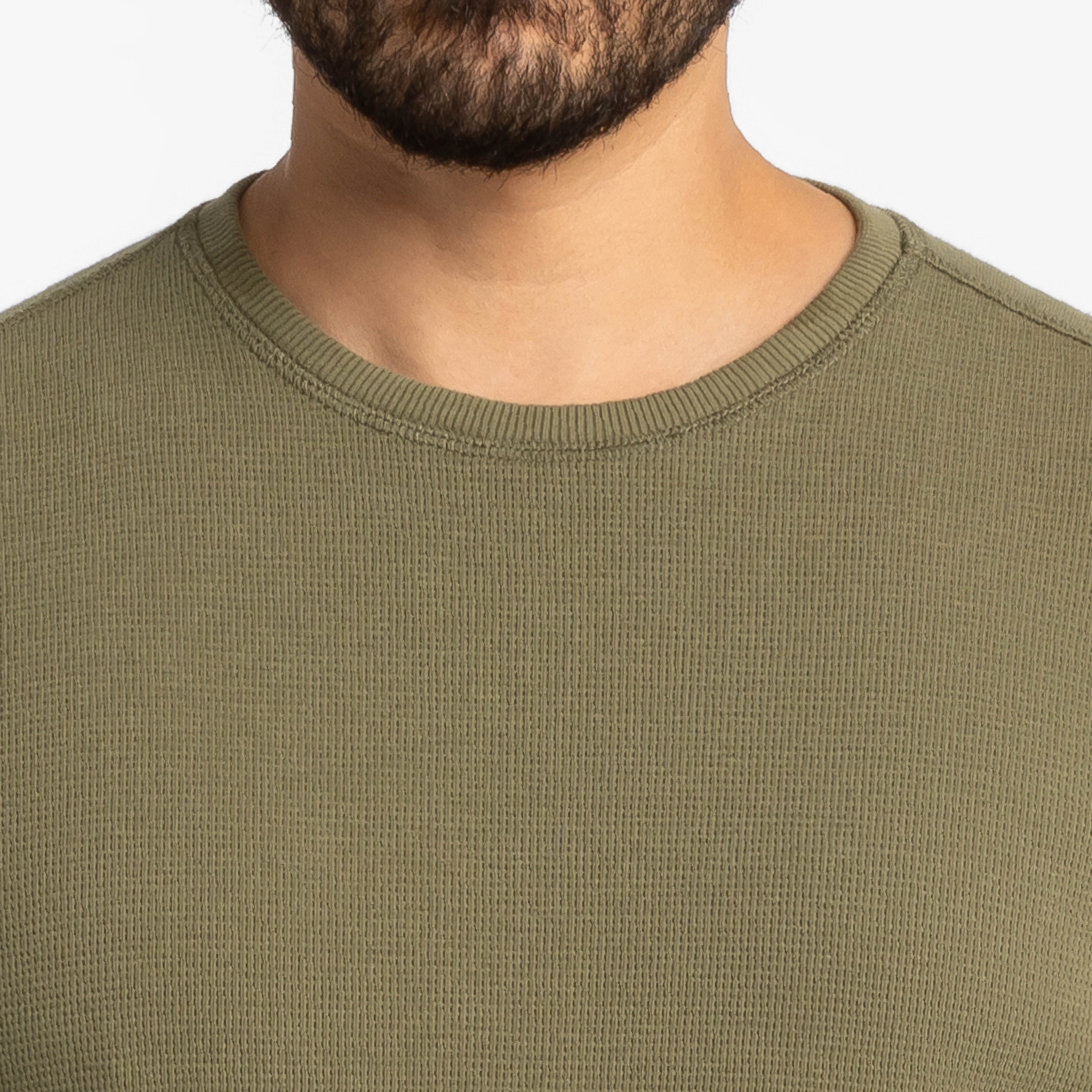Olive Waffle Long Sleeve Crew Neck Tee