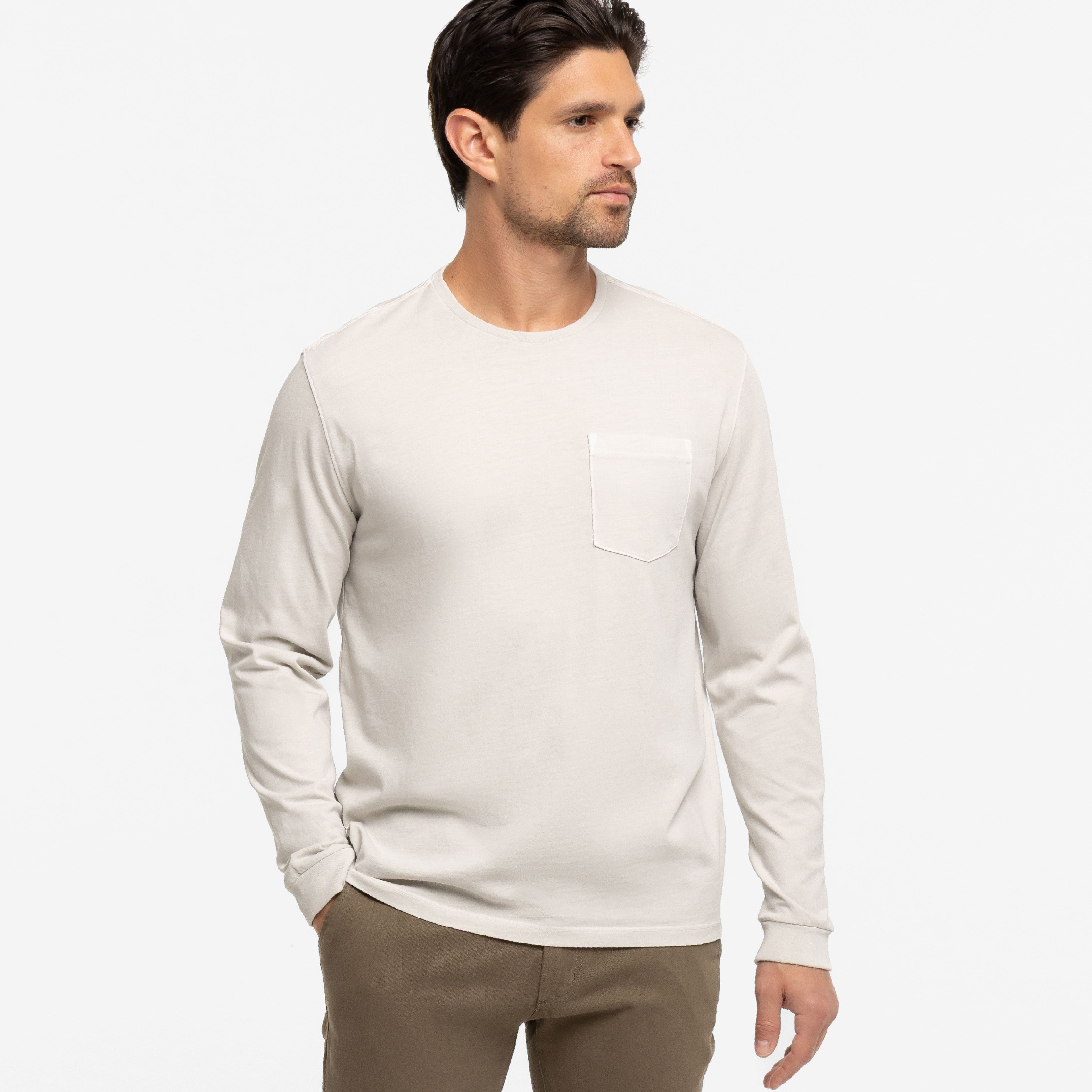 Washed Oat Long Sleeve Pima Cotton Crew Neck Tee
