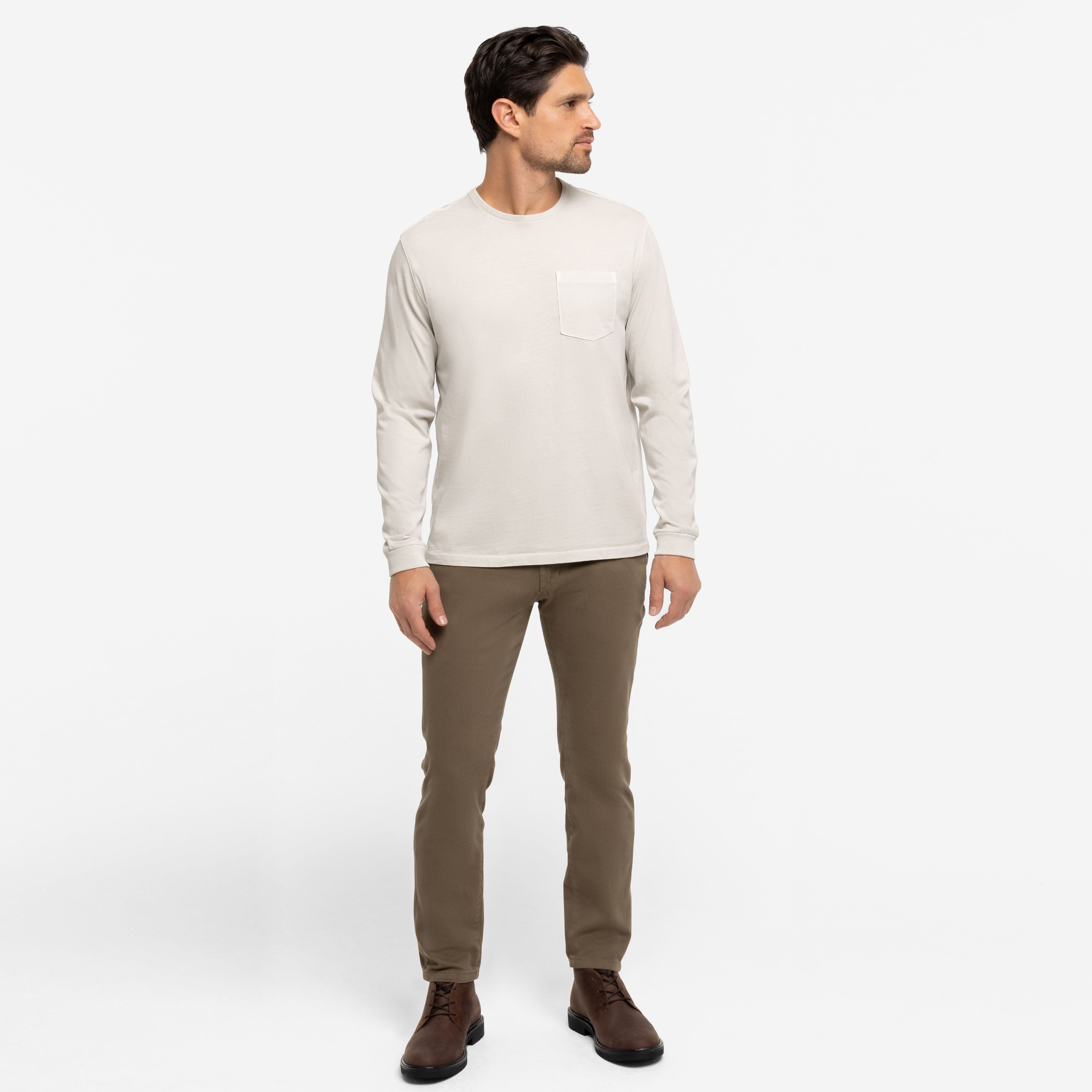 Washed Oat Long Sleeve Pima Cotton Crew Neck Tee