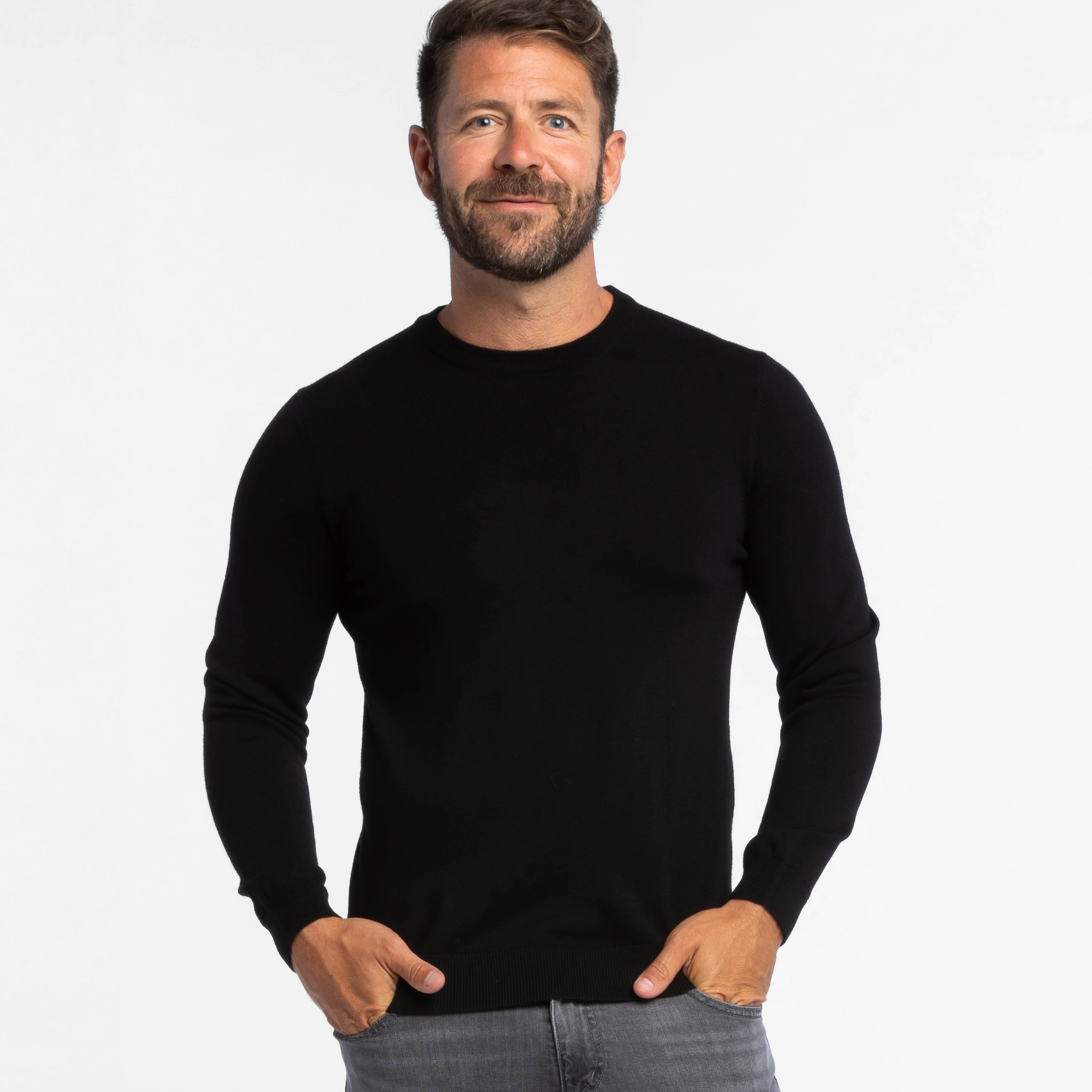 Black Merino Crew Neck Sweater