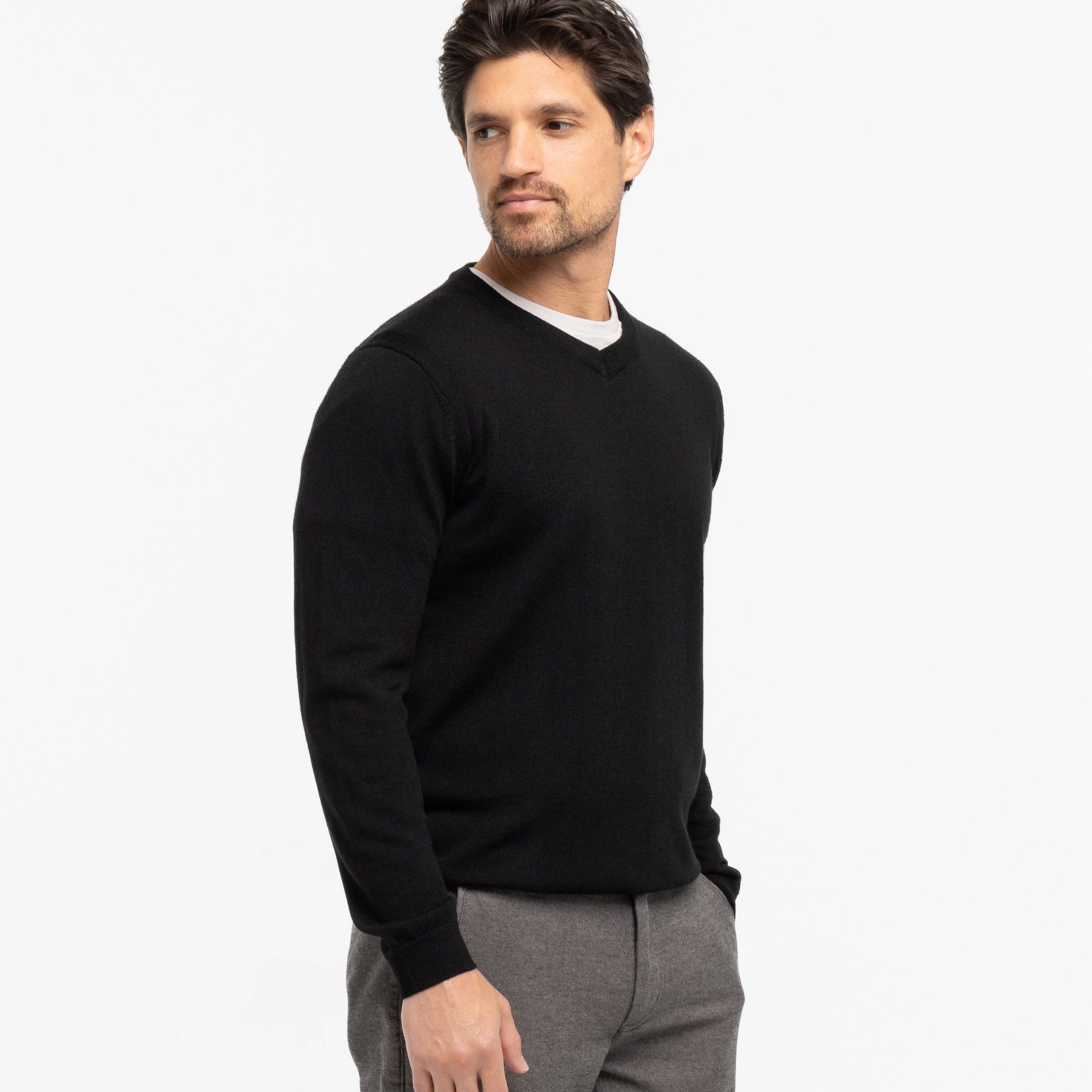Black Merino V-Neck Sweater