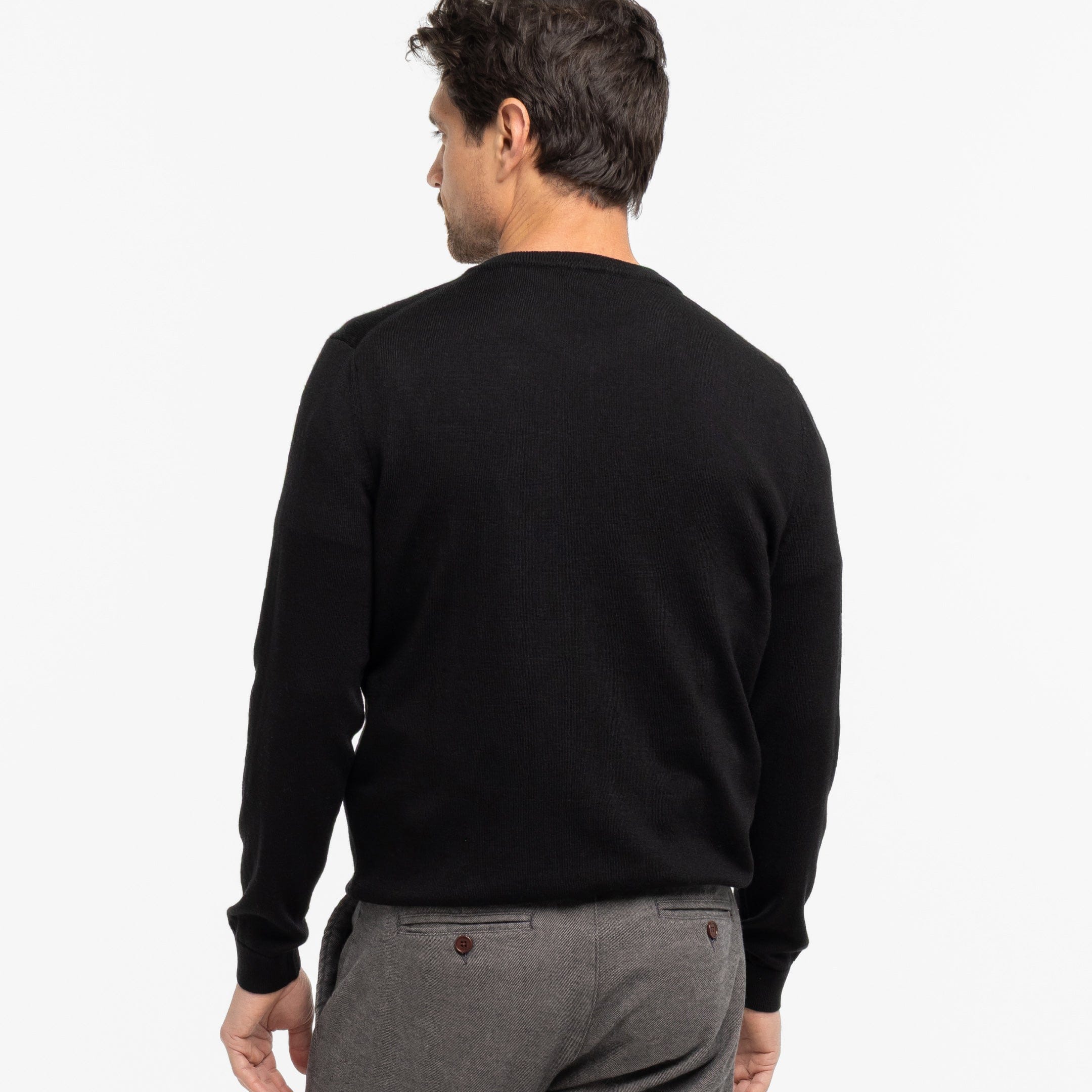Black Merino V-Neck Sweater