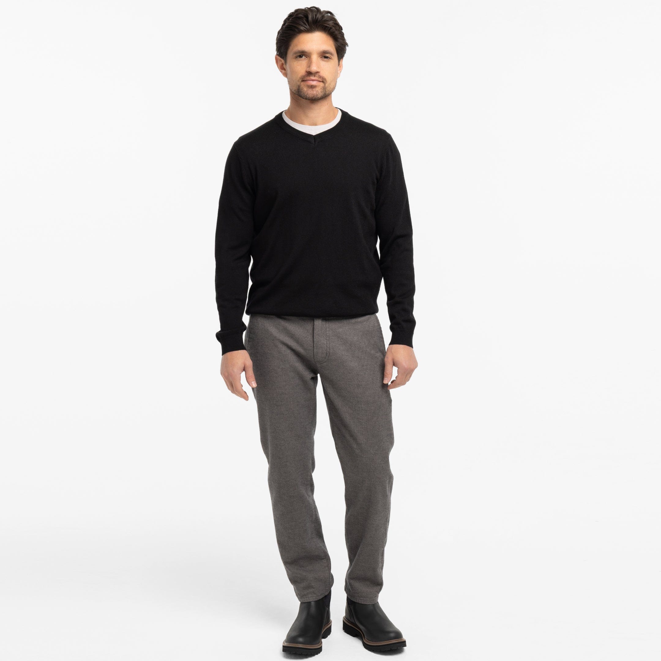 Black Merino V-Neck Sweater