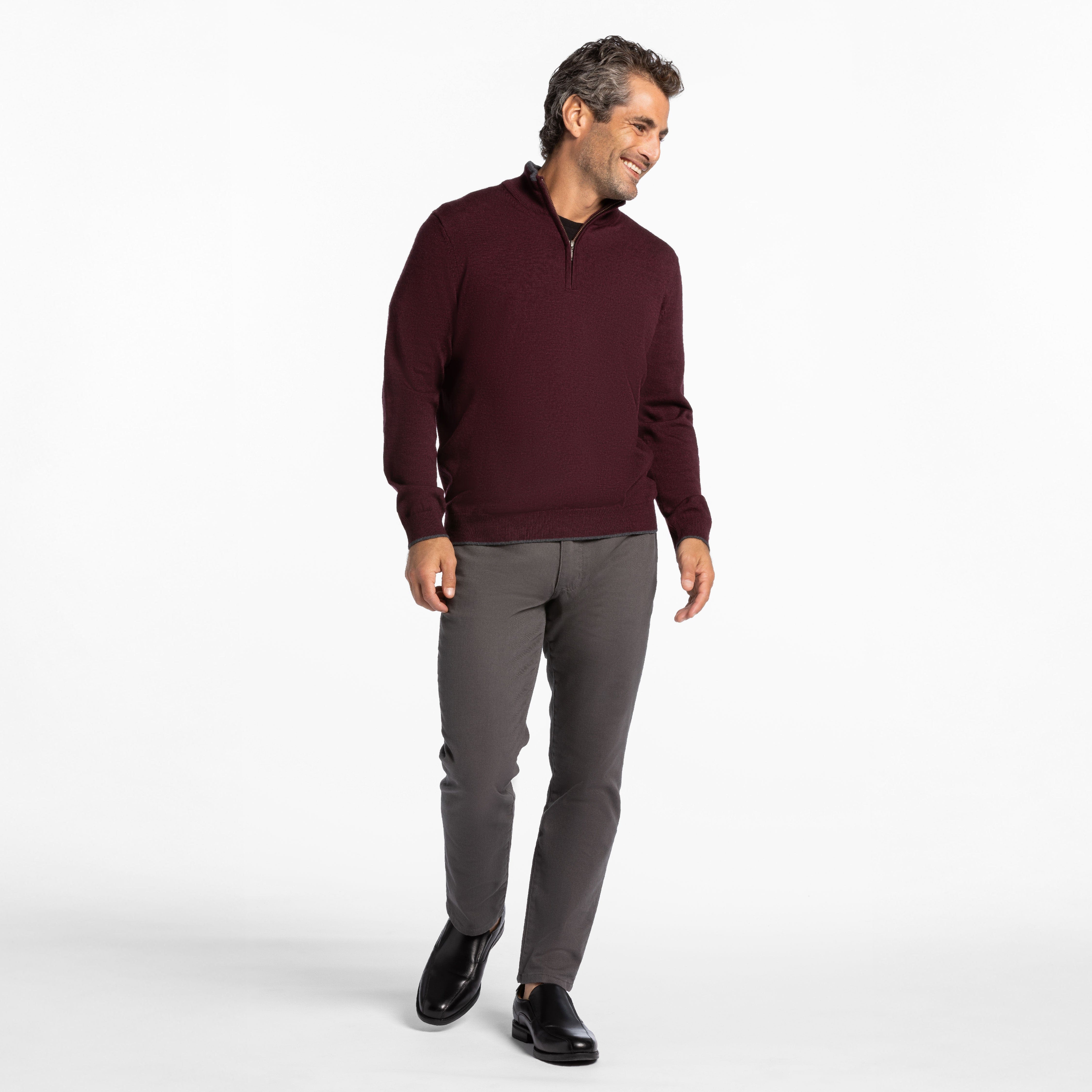 Burgundy Merino Quarter-Zip Sweater