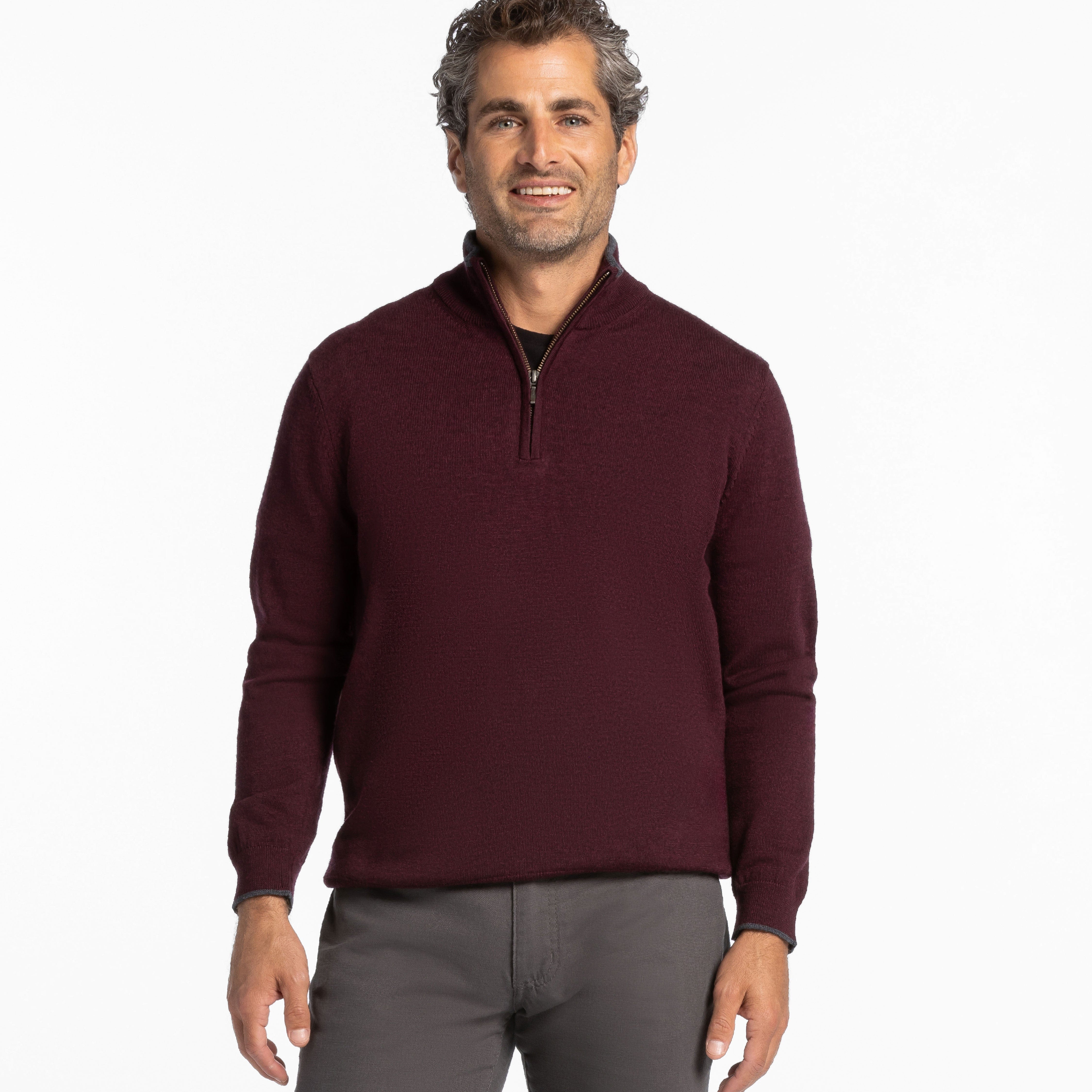 Burgundy Merino Quarter-Zip Sweater