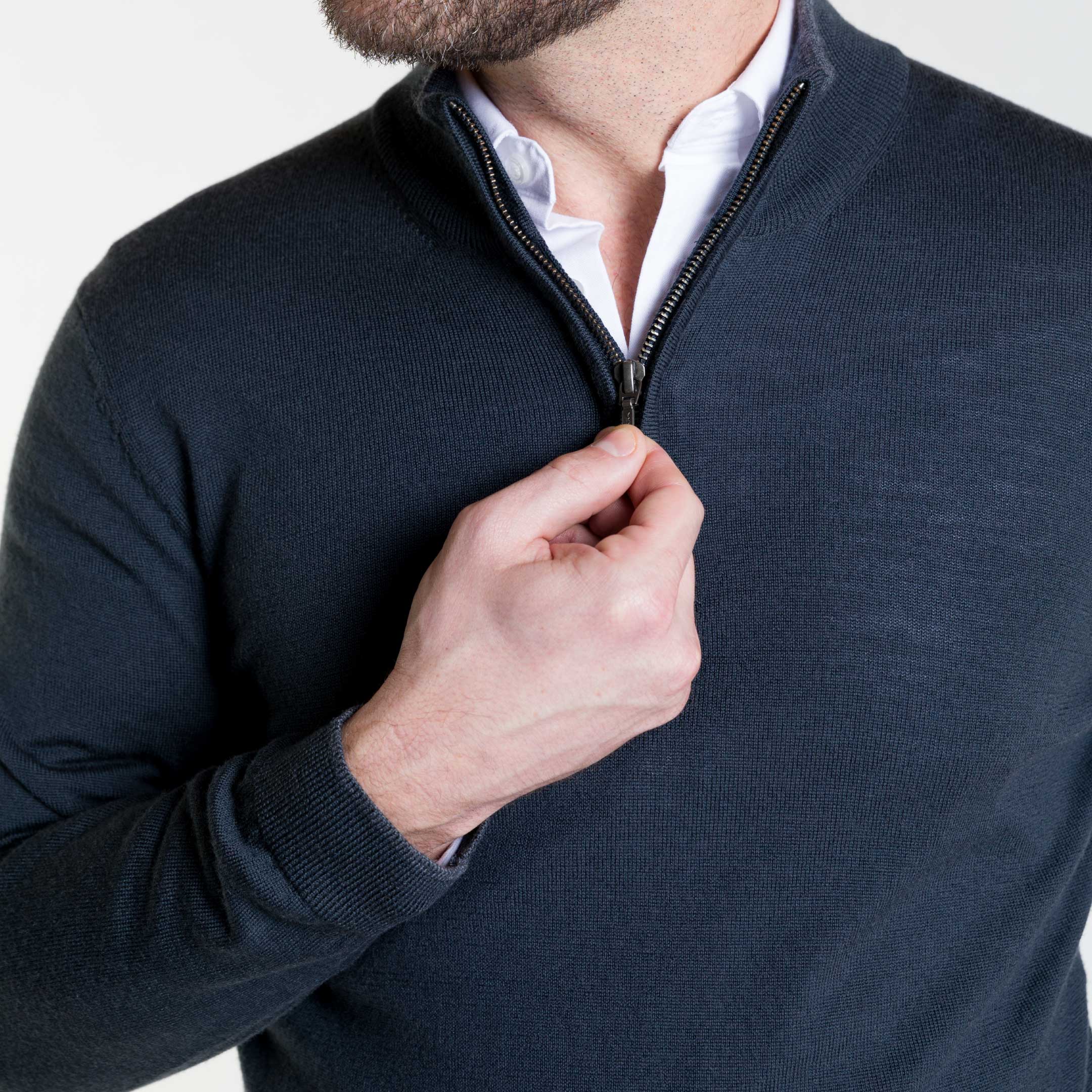 Charcoal Merino Quarter-Zip Sweater