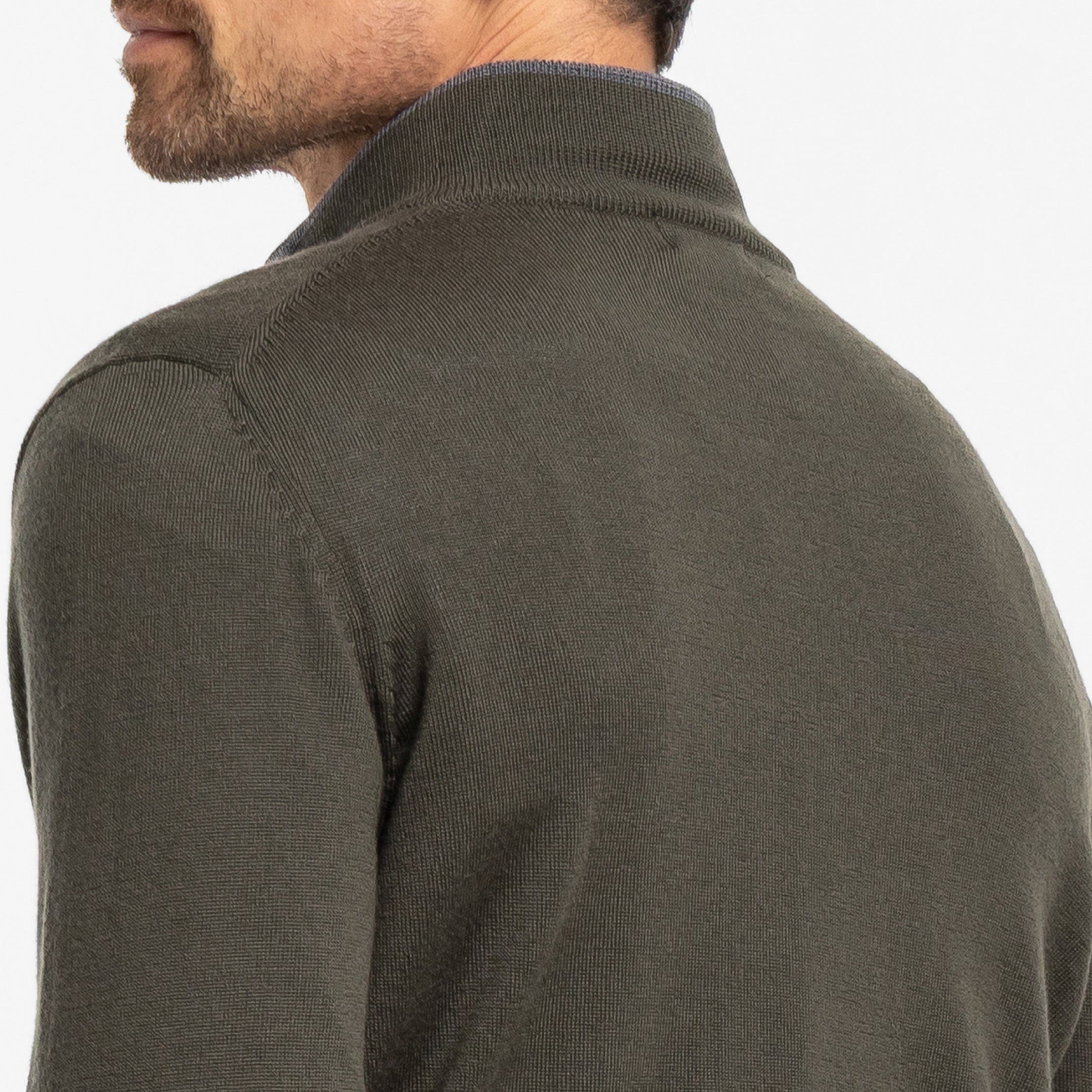 Dark Olive Merino Quarter-Zip Sweater
