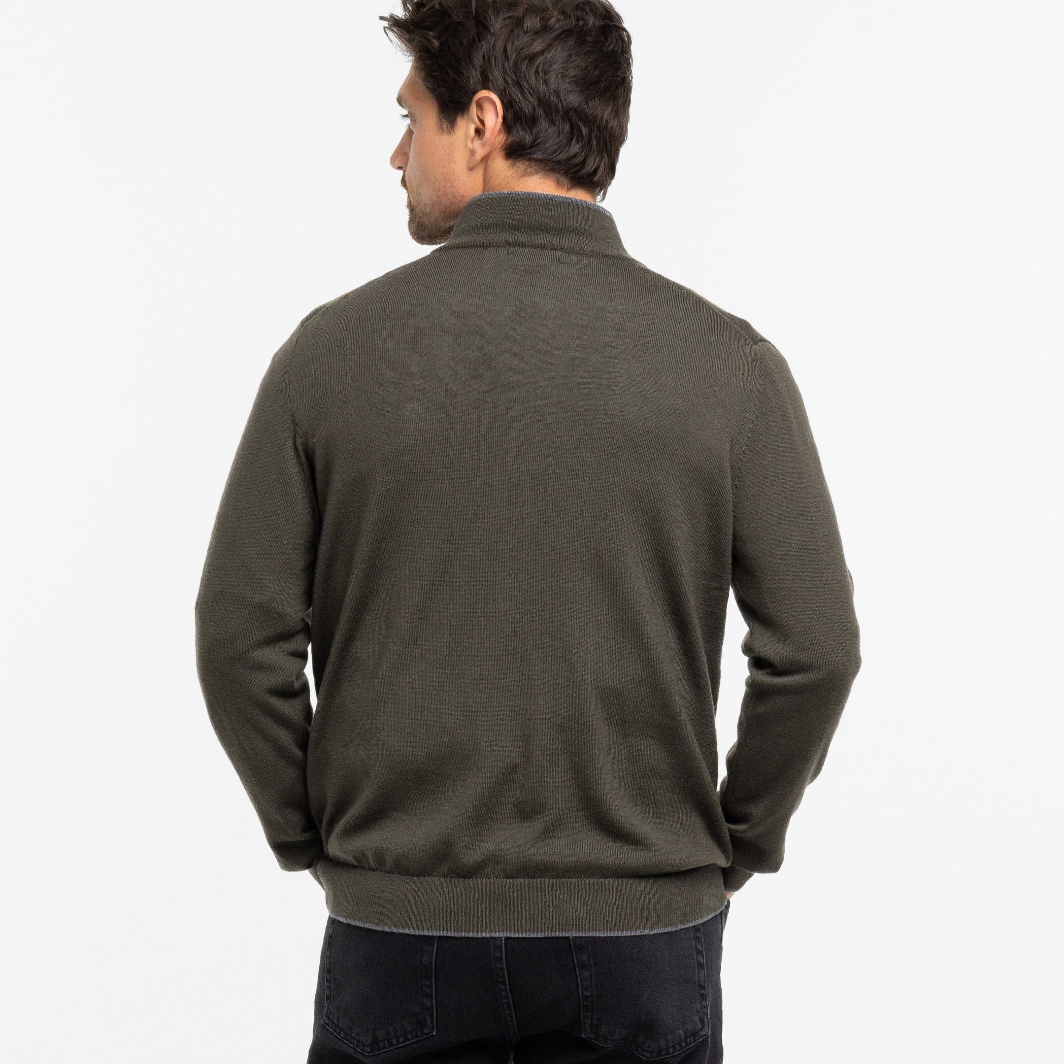 Dark Olive Merino Quarter-Zip Sweater