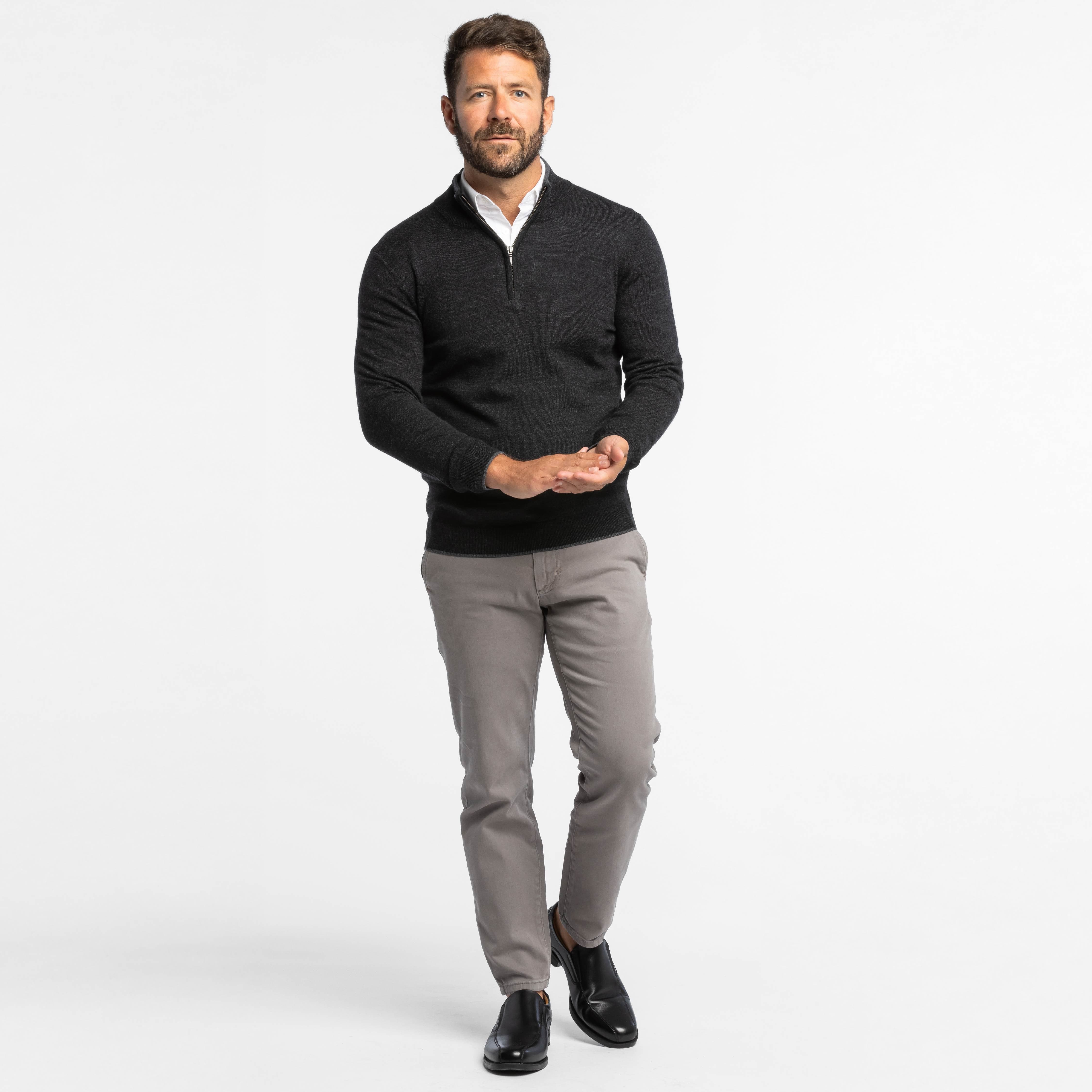 Heather Black Merino Quarter-Zip Sweater