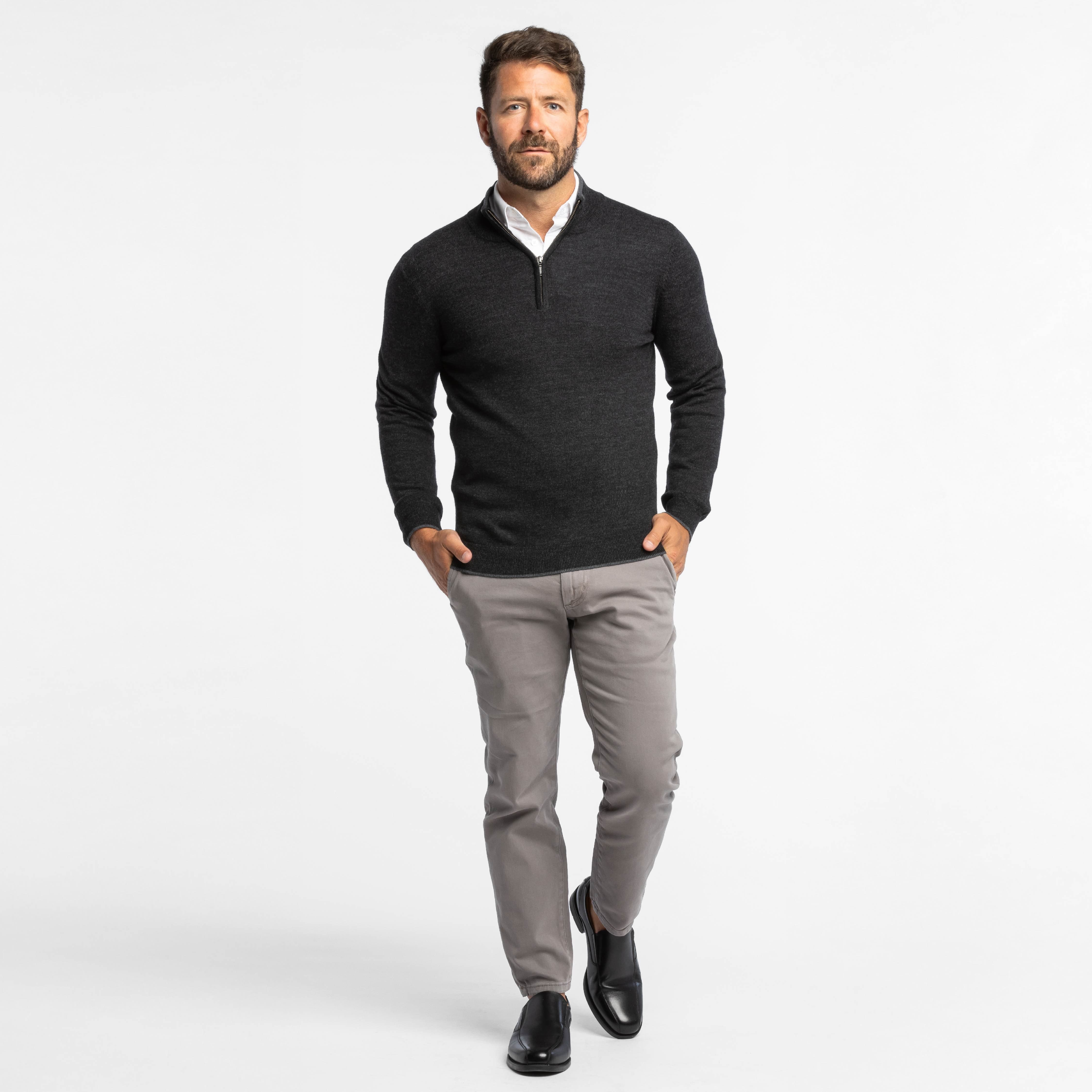 Heather Black Merino Quarter-Zip Sweater