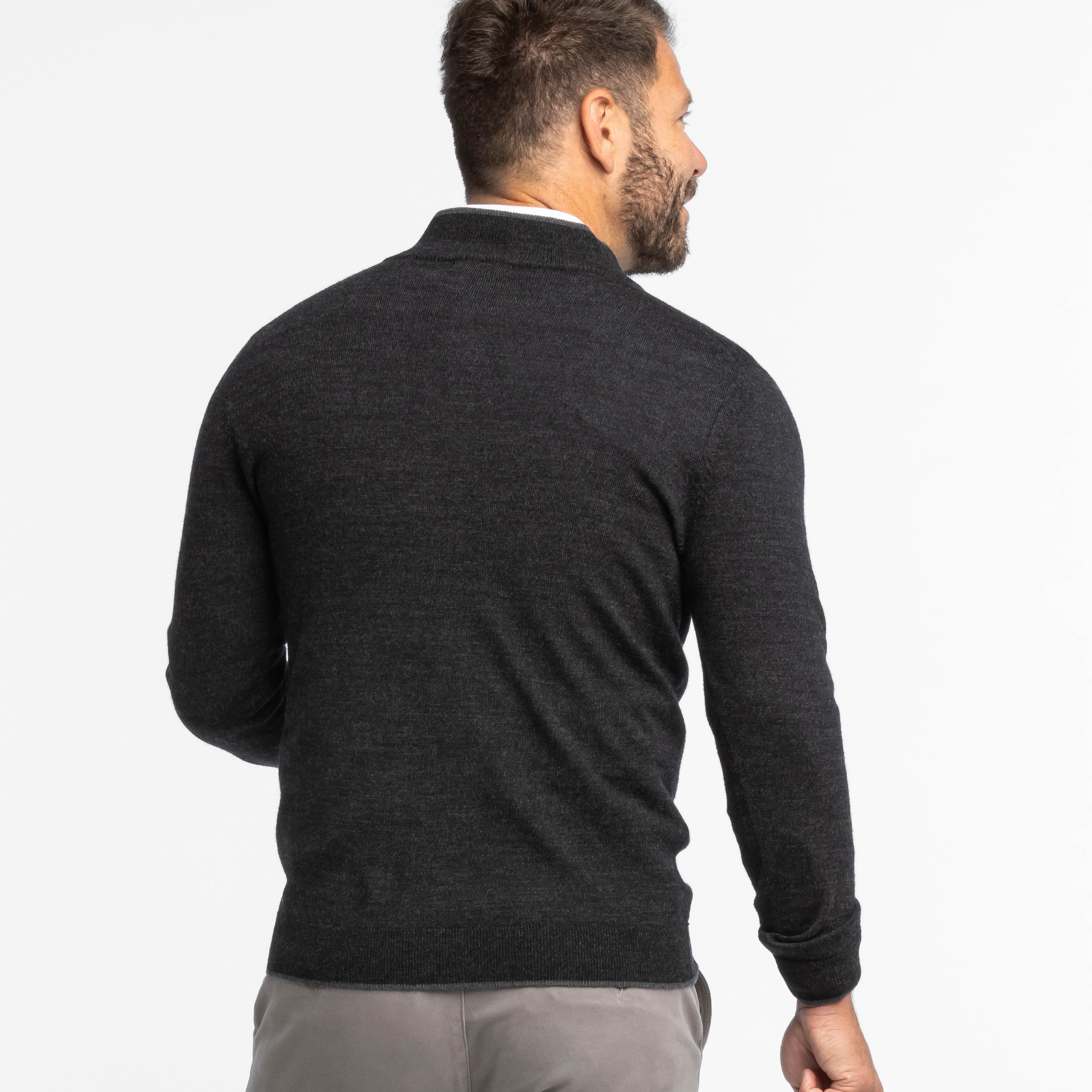 Heather Black Merino Quarter-Zip Sweater