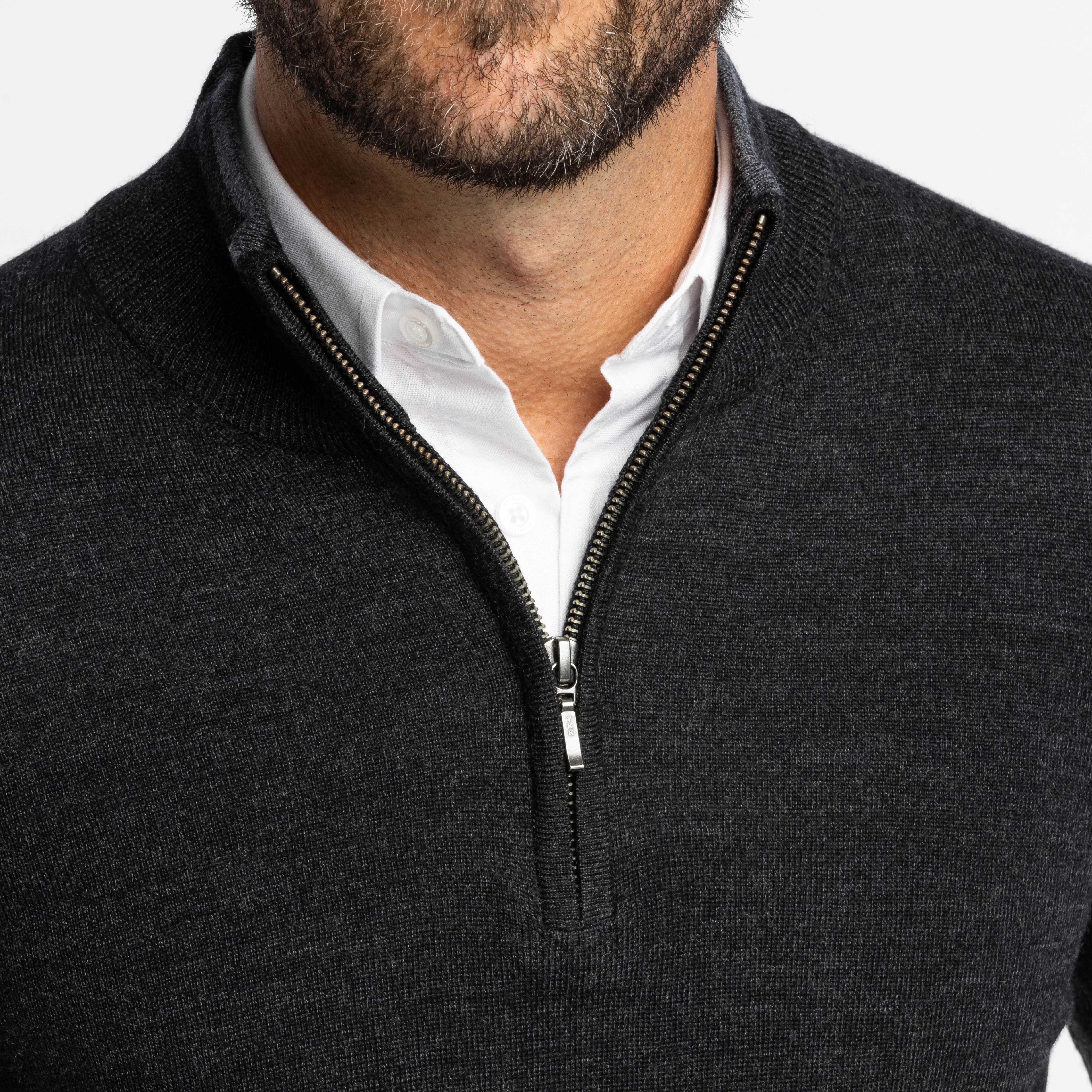 Heather Black Merino Quarter-Zip Sweater