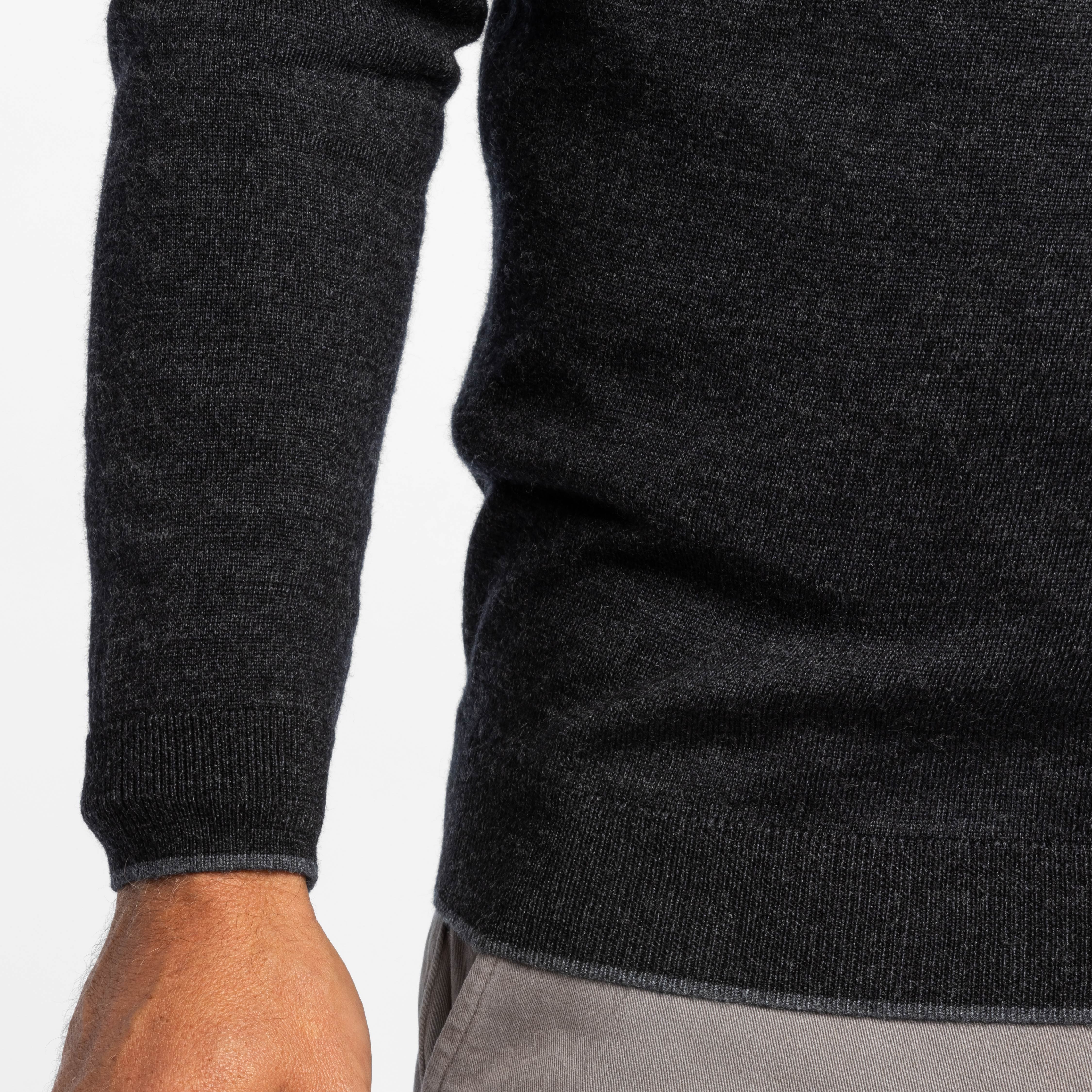 Heather Black Merino Quarter-Zip Sweater
