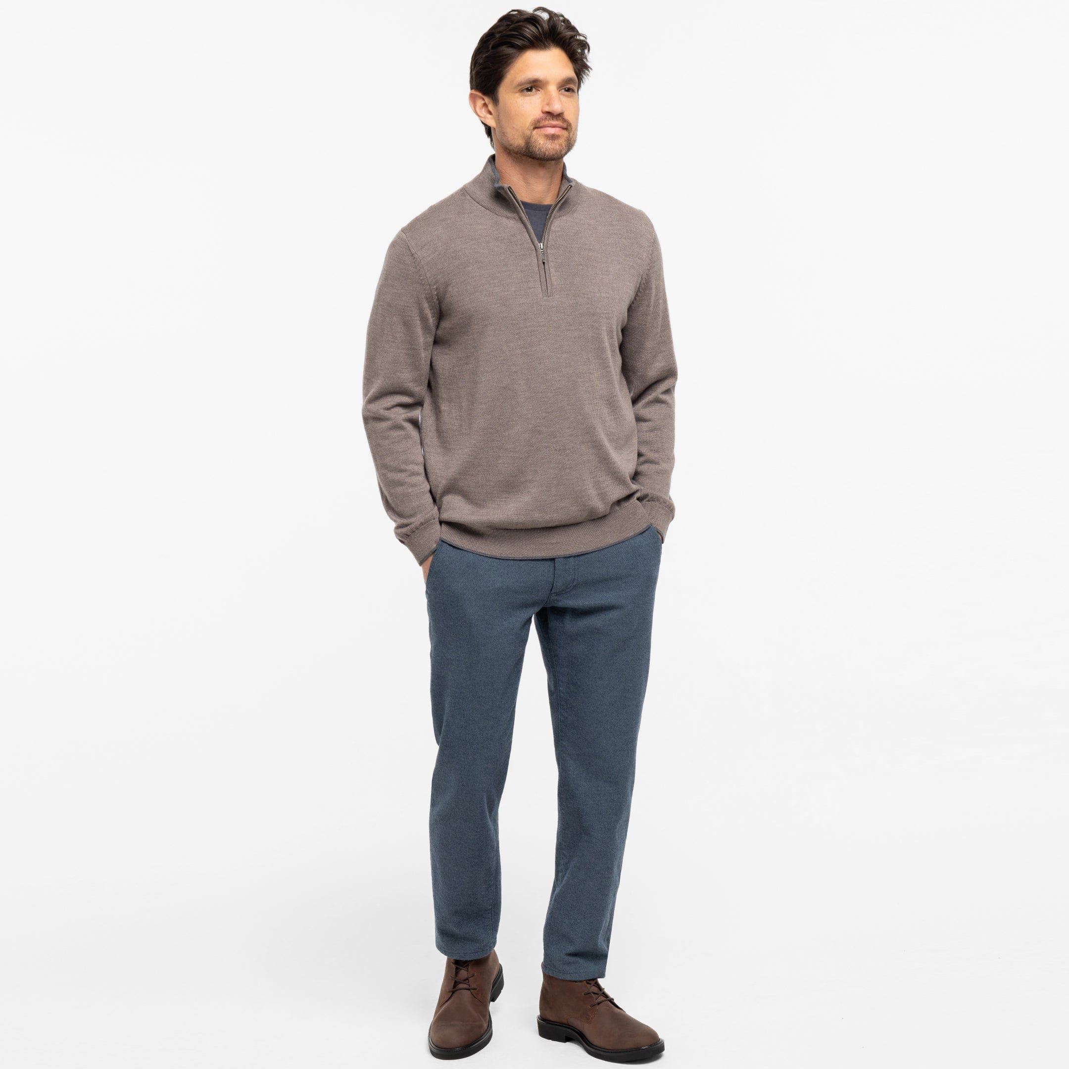 Taupe Merino Quarter-Zip Sweater