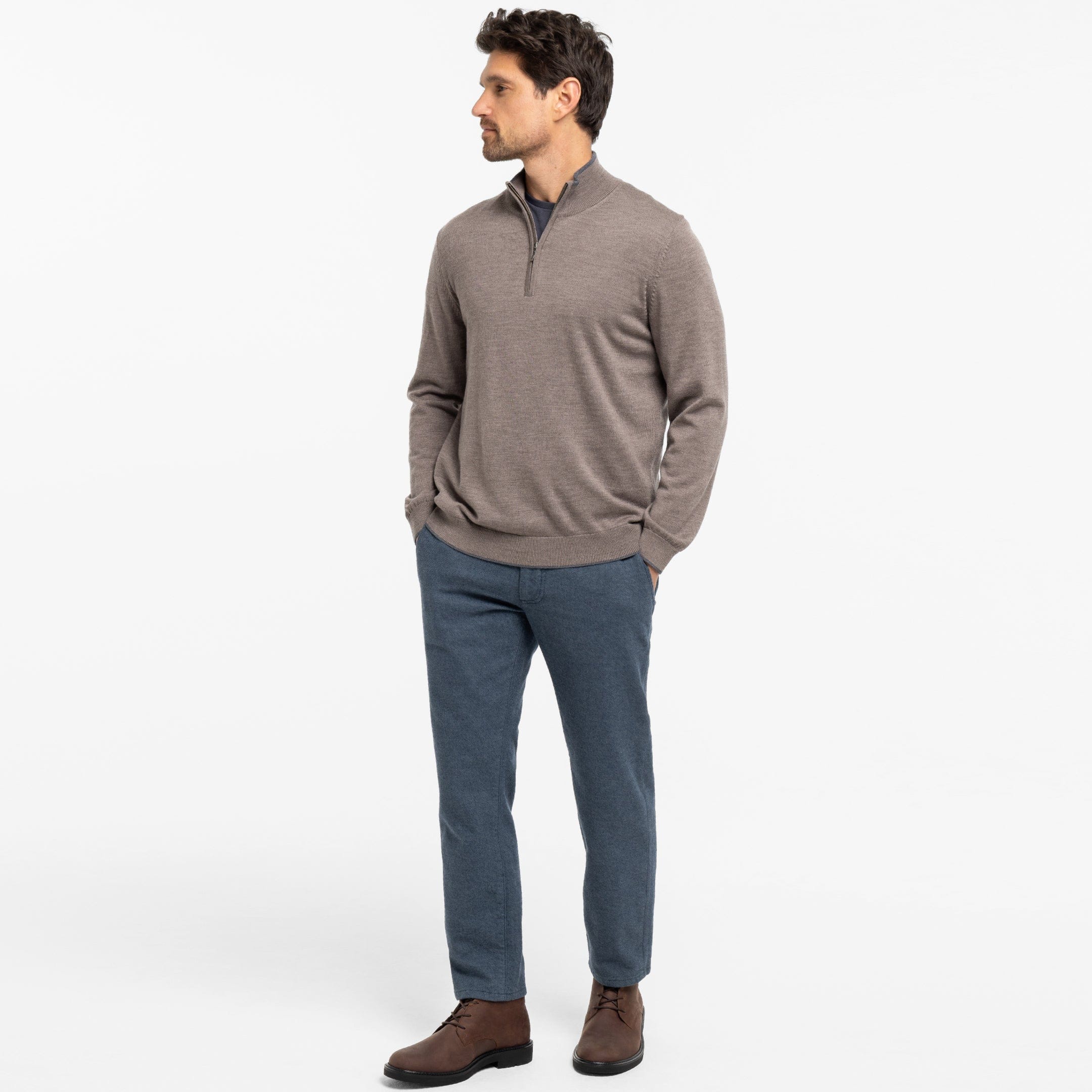 Taupe Merino Quarter-Zip Sweater