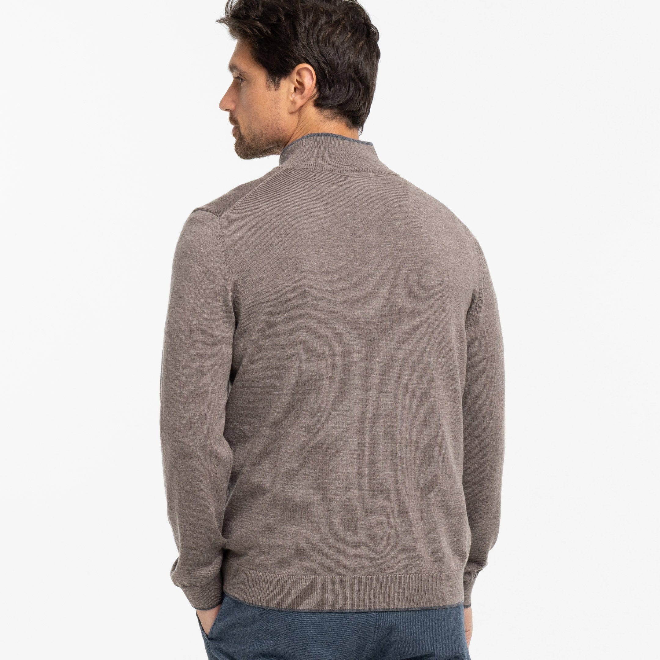 Taupe Merino Quarter-Zip Sweater