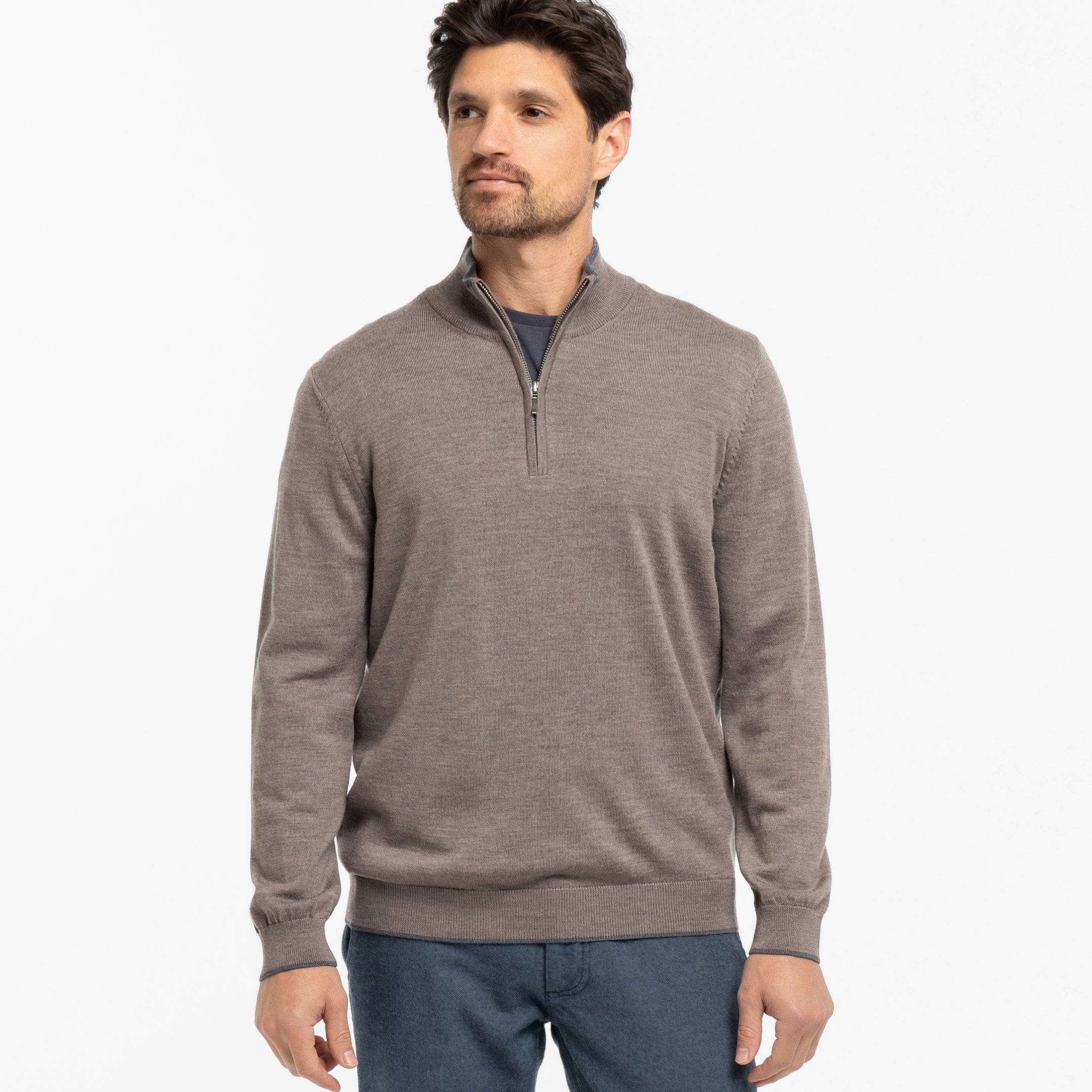 Taupe Merino Quarter-Zip Sweater