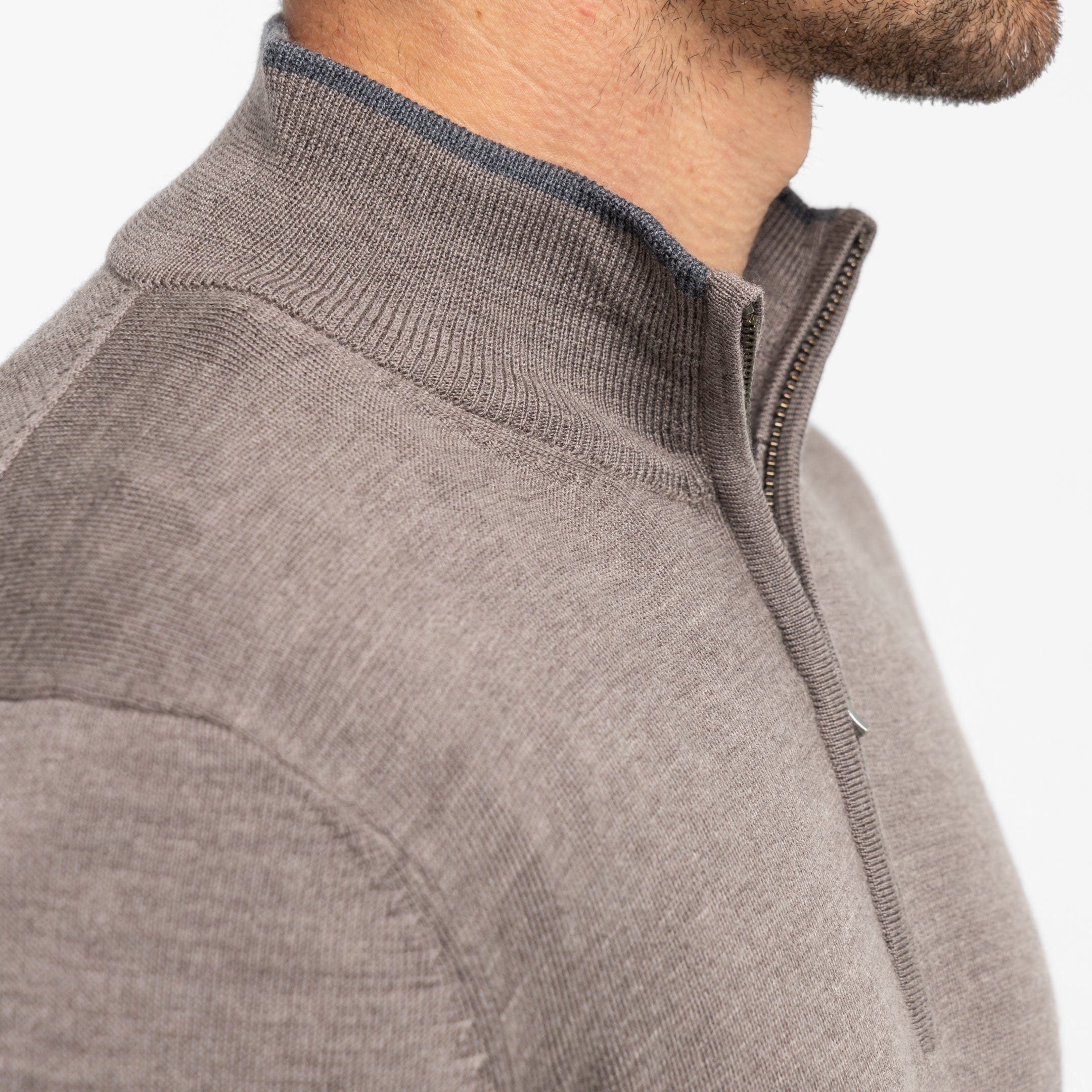 Taupe Merino Quarter-Zip Sweater