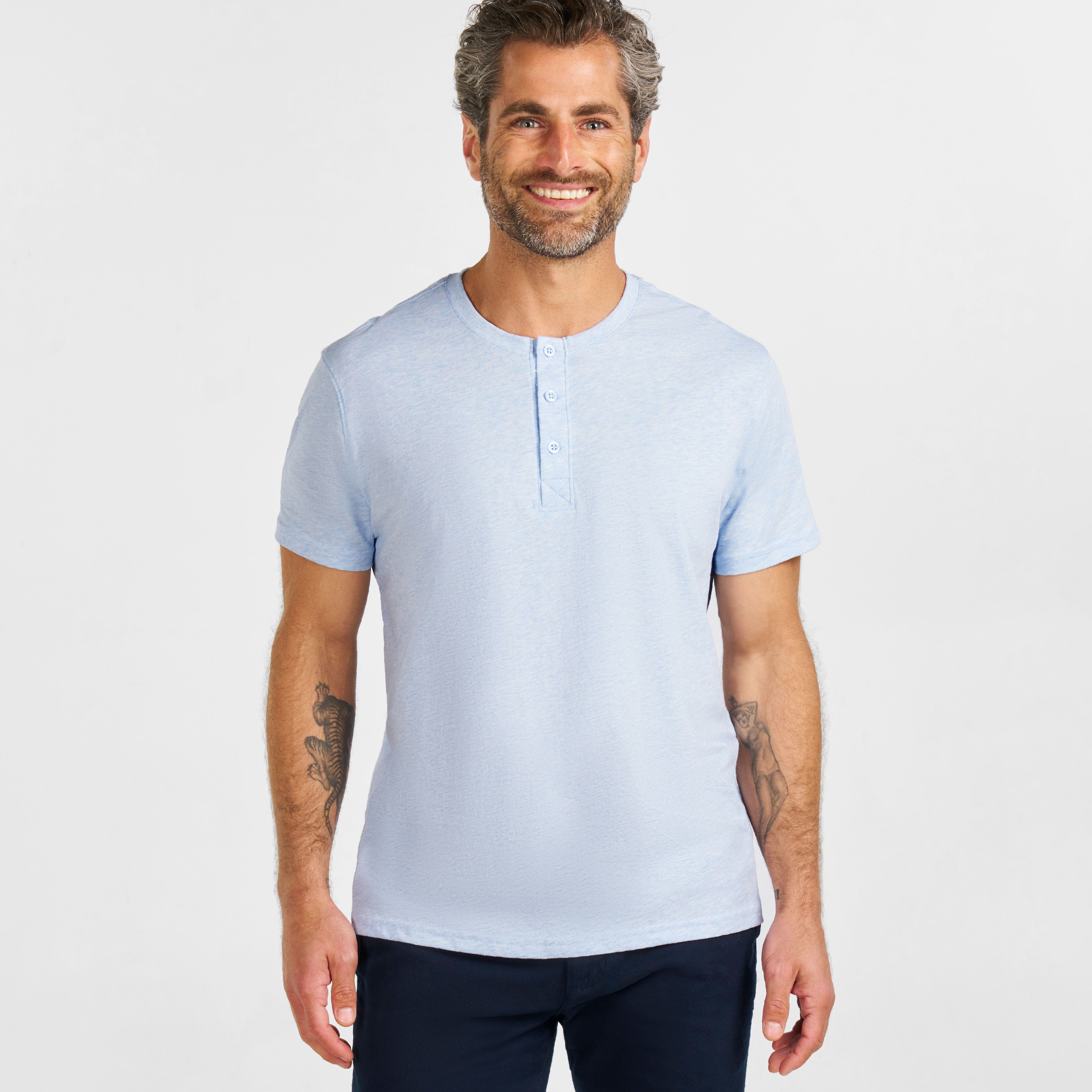 Light Blue Melange Short Sleeve Henley