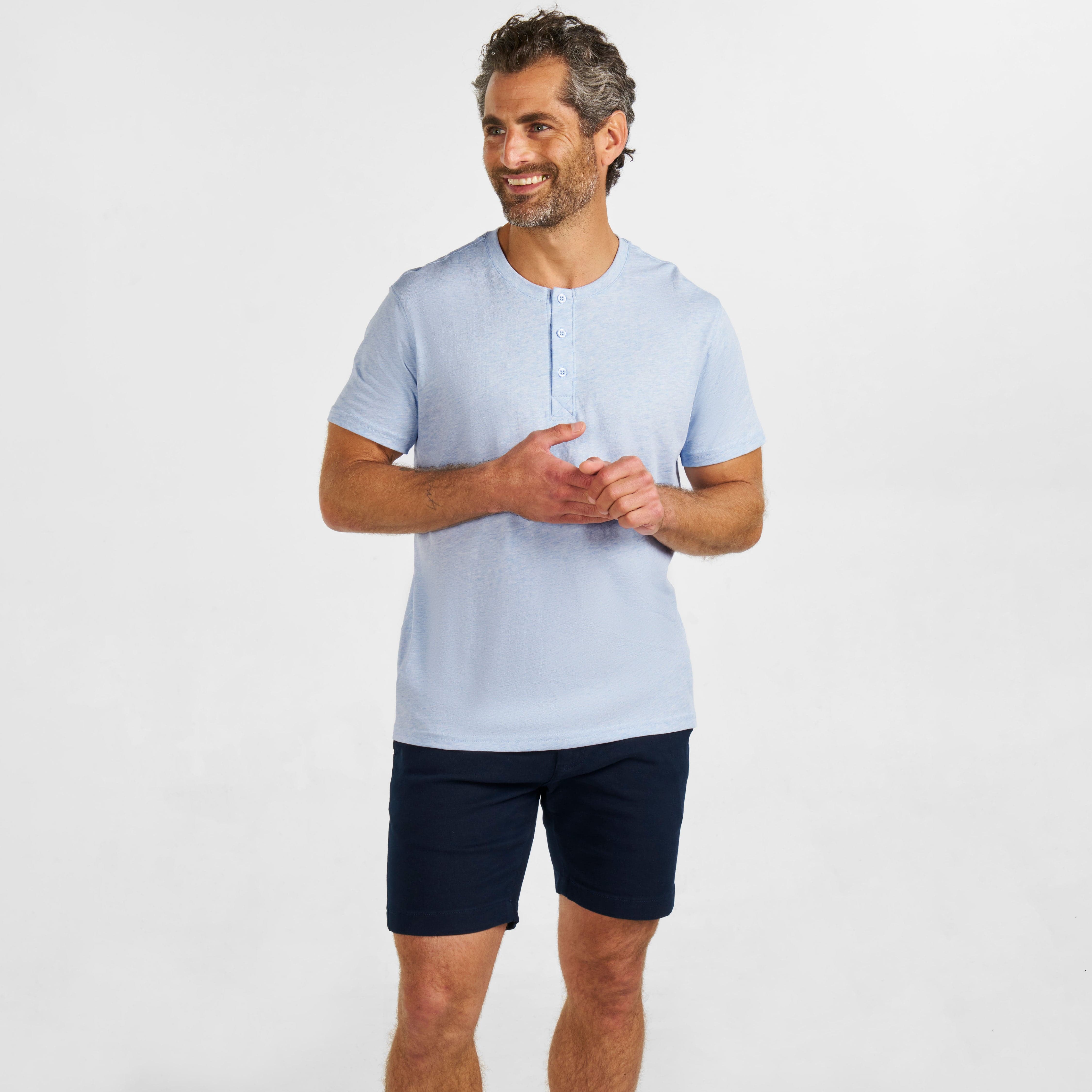 Light Blue Melange Short Sleeve Henley