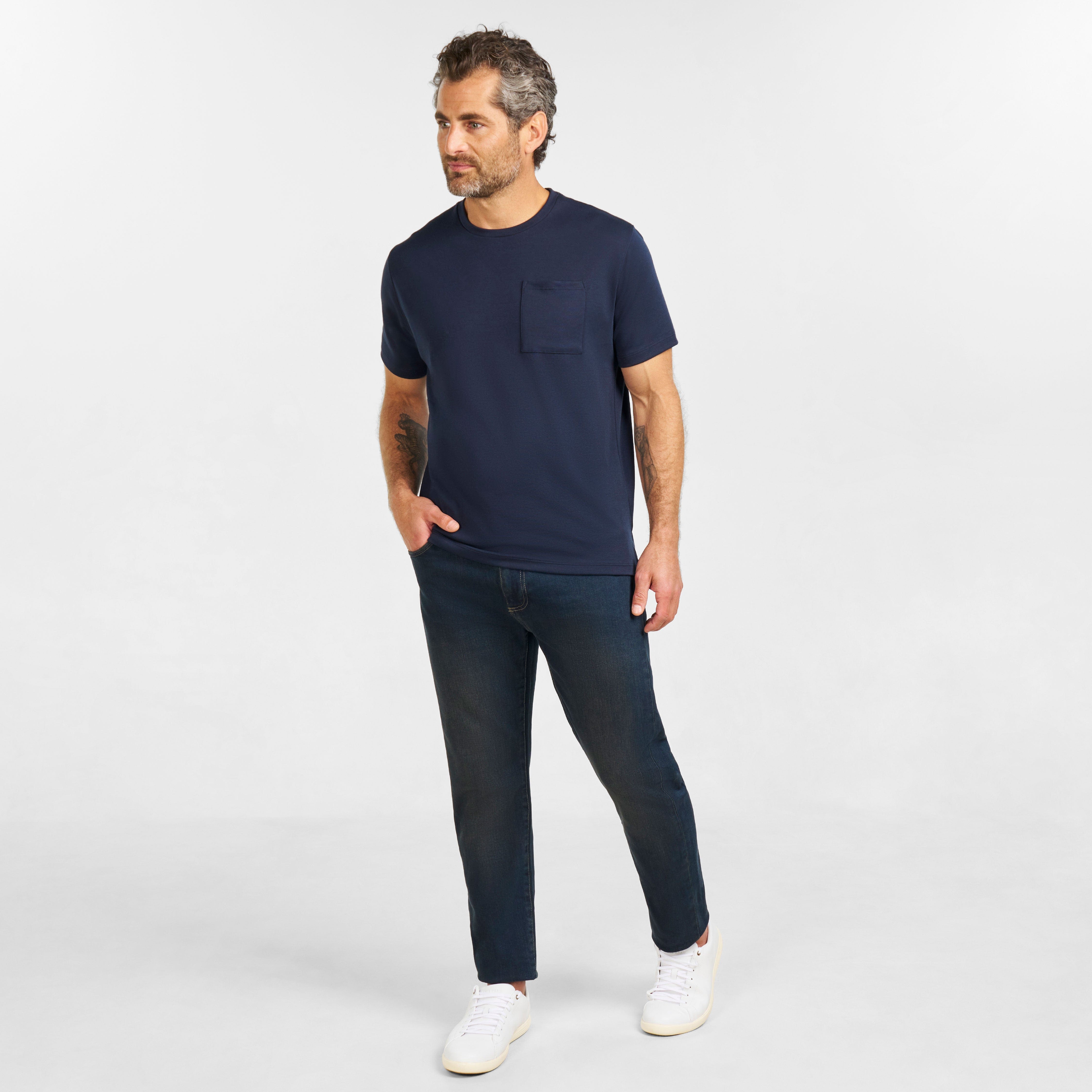 Navy Micro Pique Crew Neck Tee