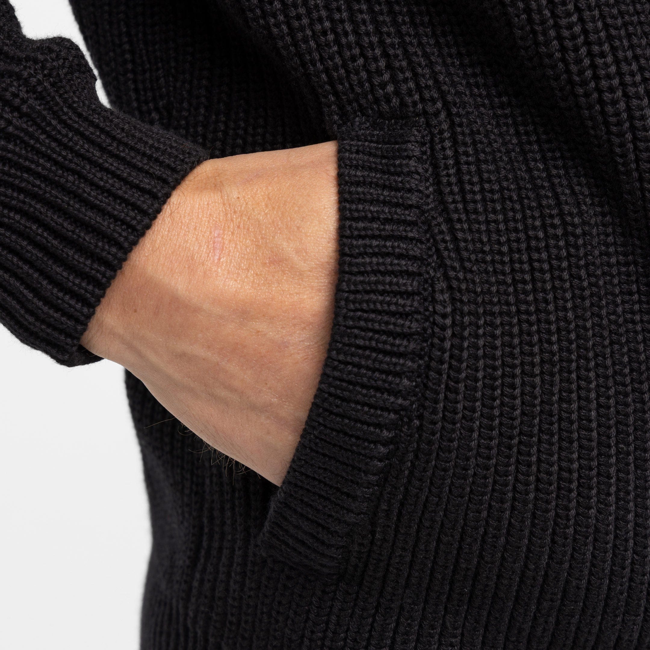 Black Waffle Knit Full-Zip Sweater