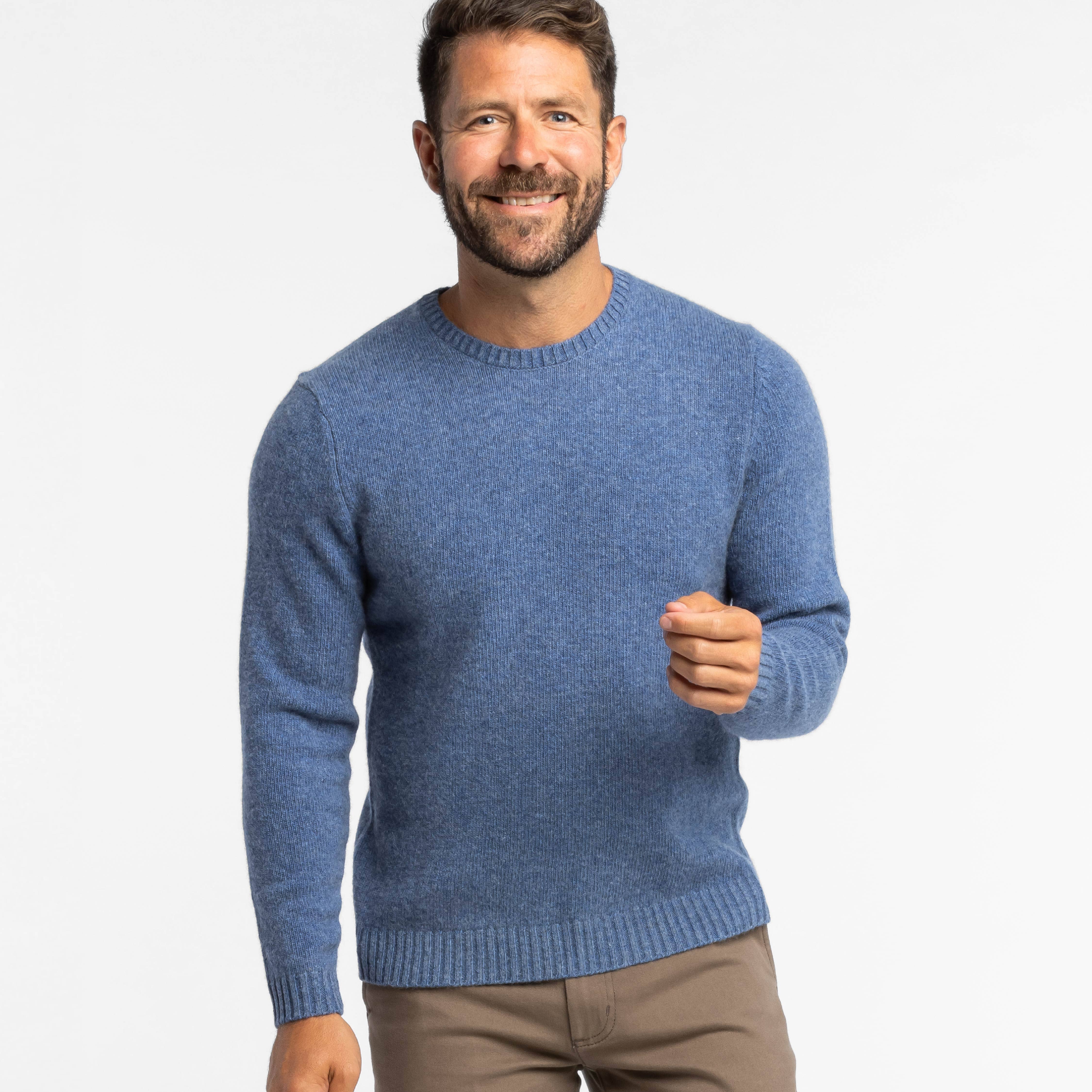 Blue Melange Cashmere Crew Neck Sweater