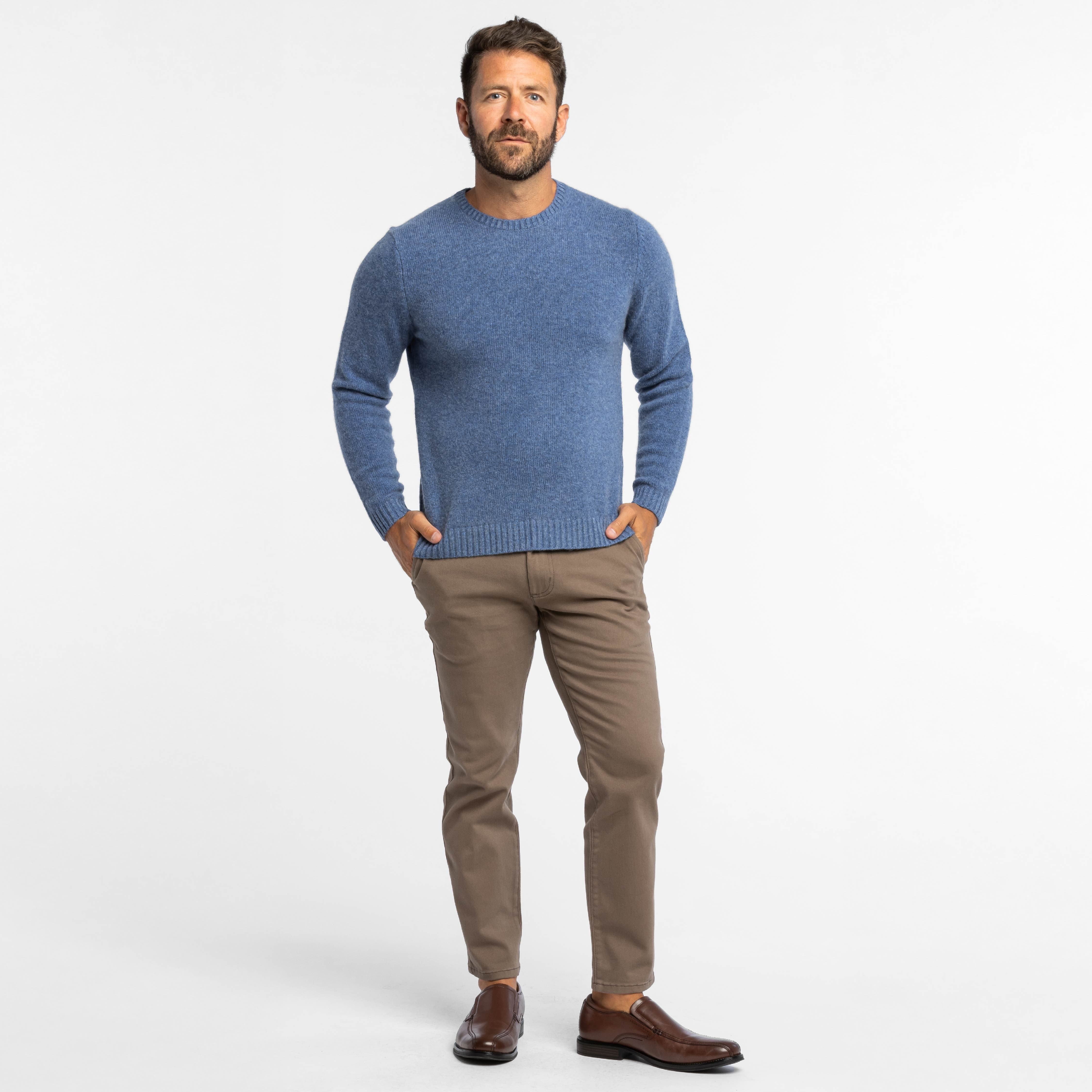 Blue Melange Cashmere Crew Neck Sweater