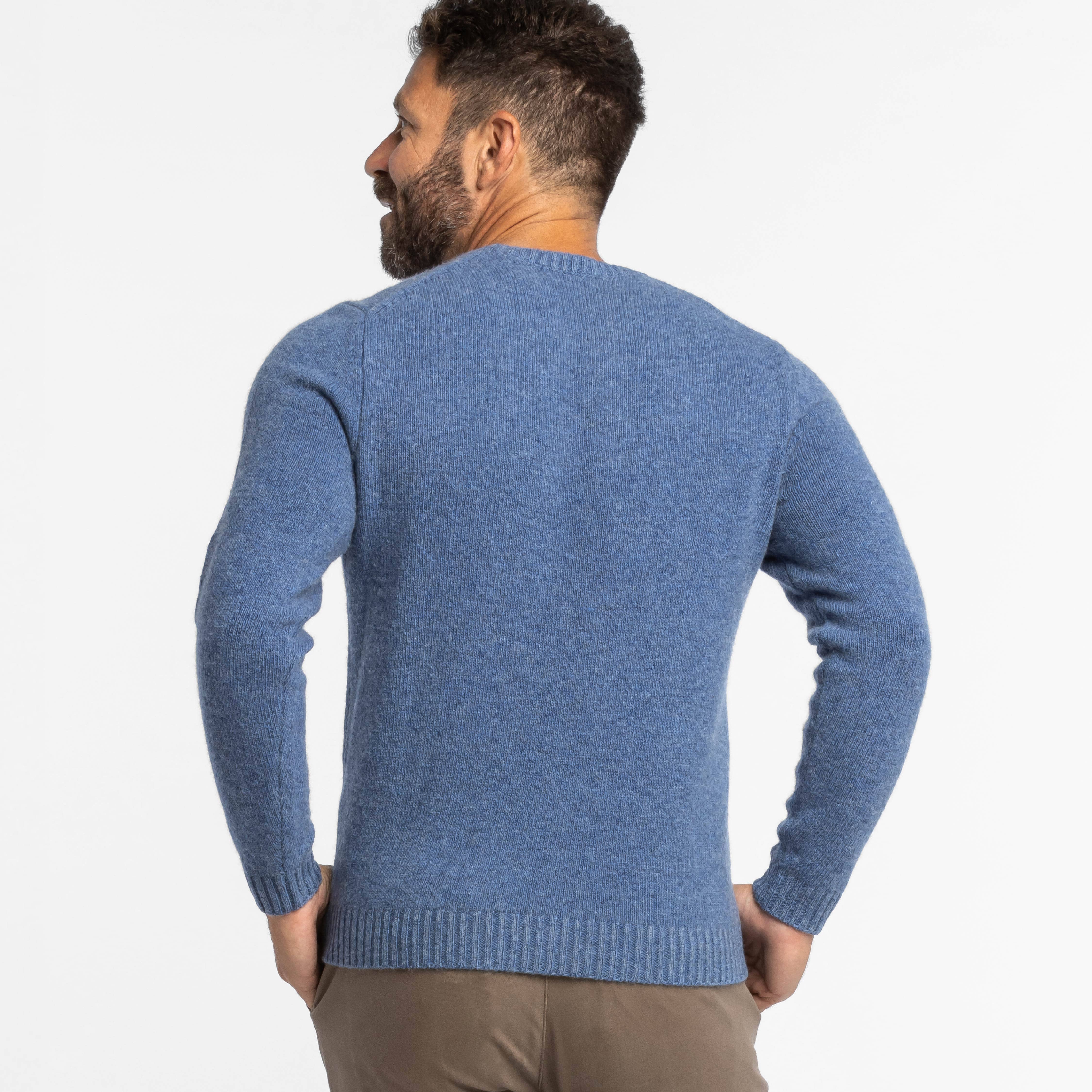 Blue Melange Cashmere Crew Neck Sweater
