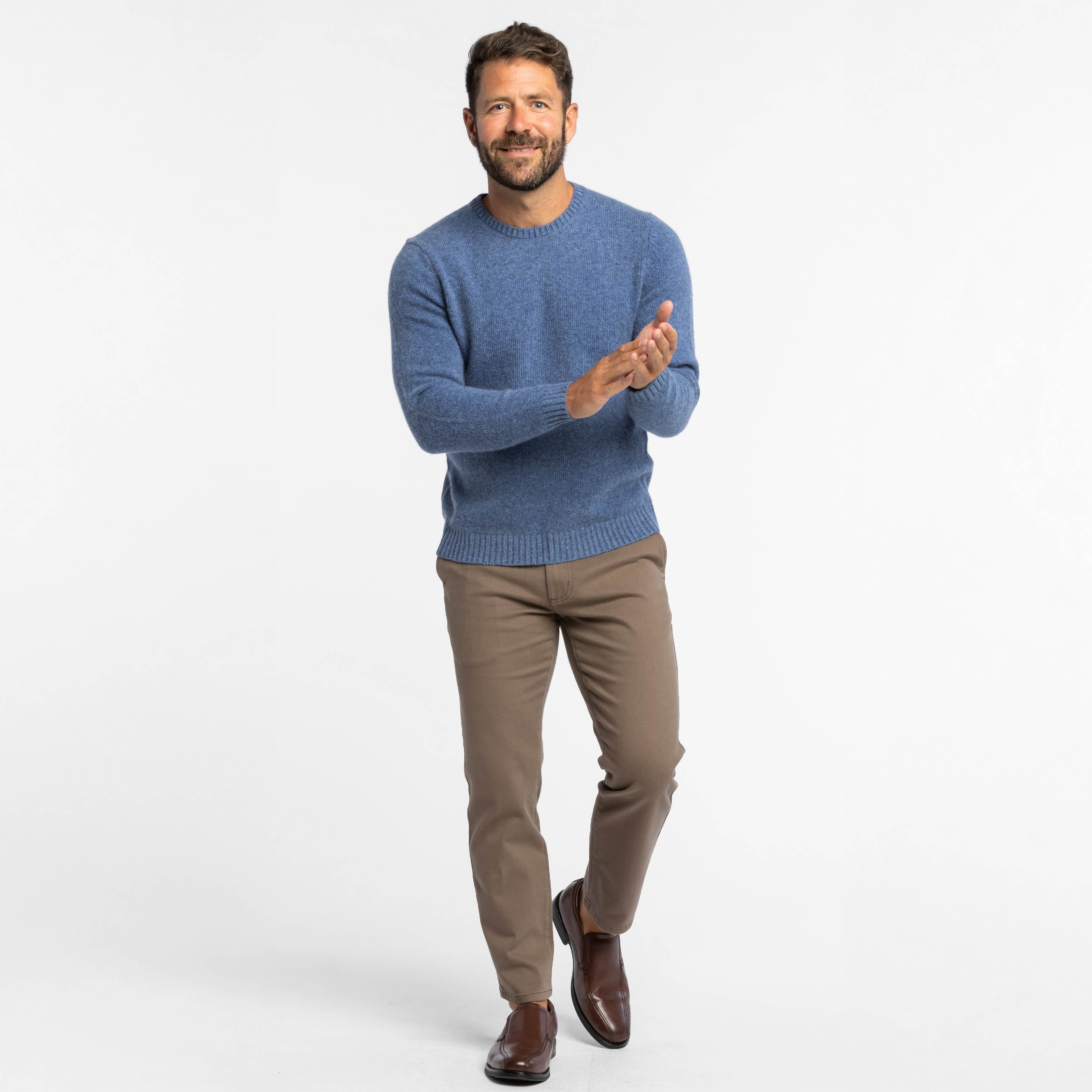 Blue Melange Cashmere Crew Neck Sweater