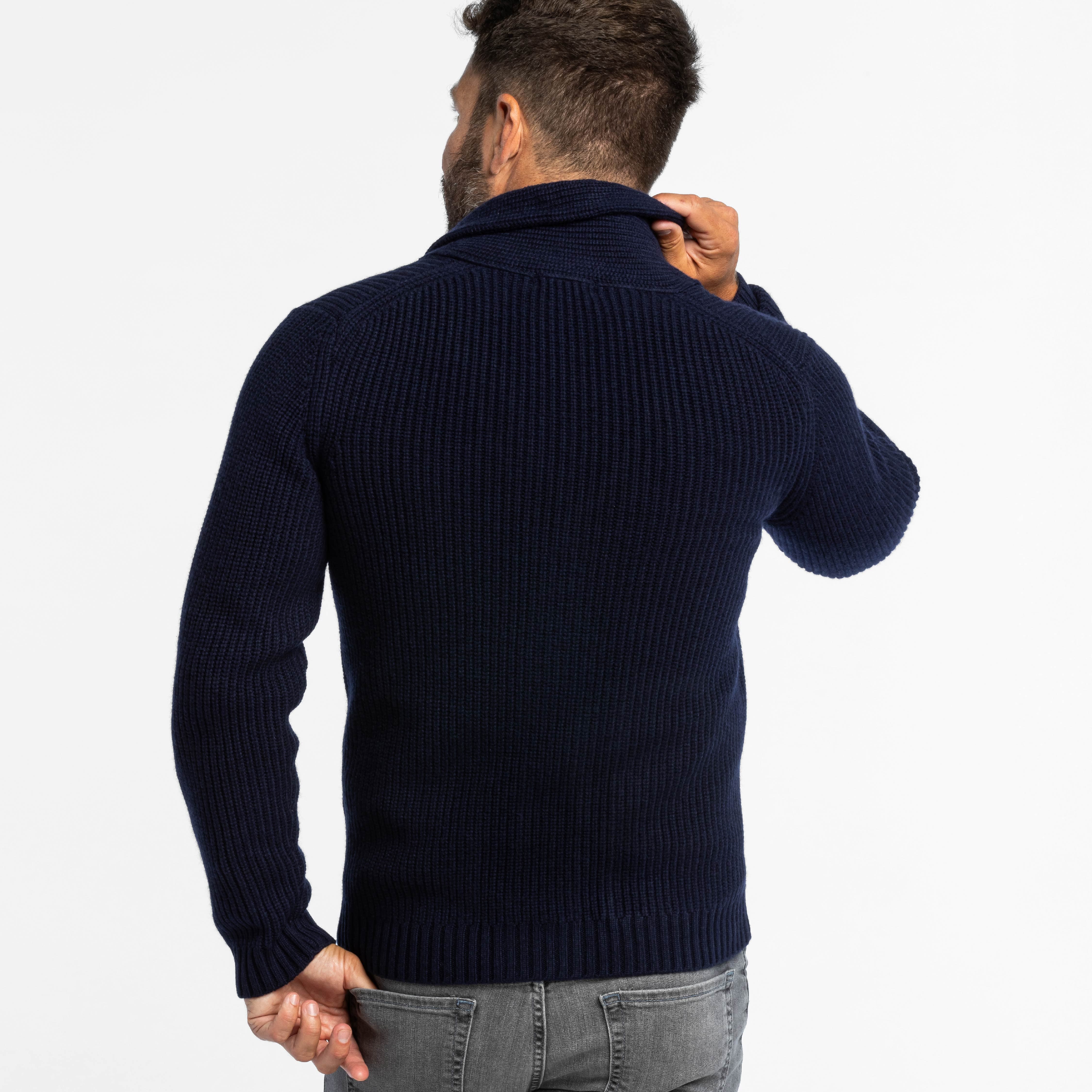 Dark Navy Cashmere Shawl Cardigan Sweater