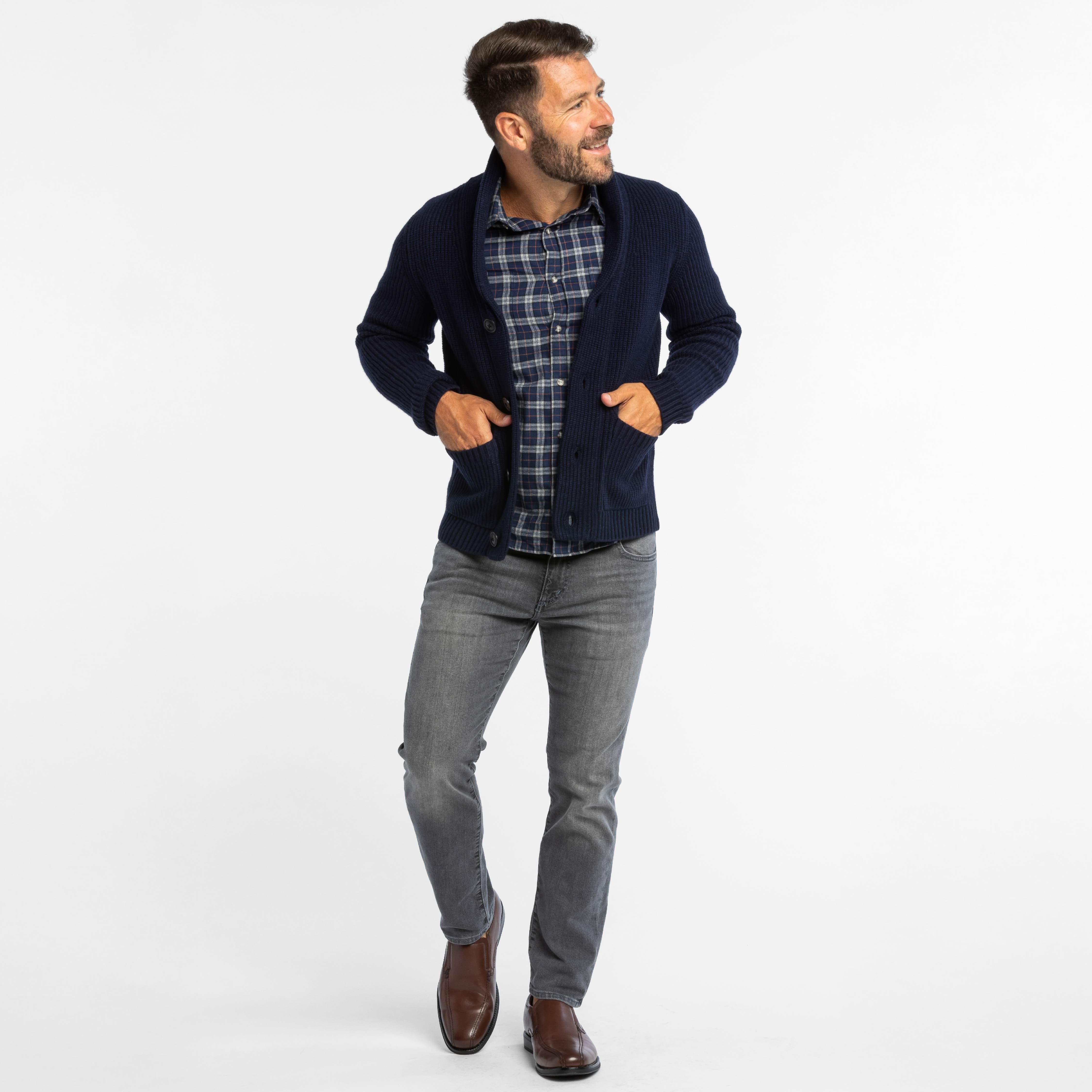 Dark Navy Cashmere Shawl Cardigan Sweater